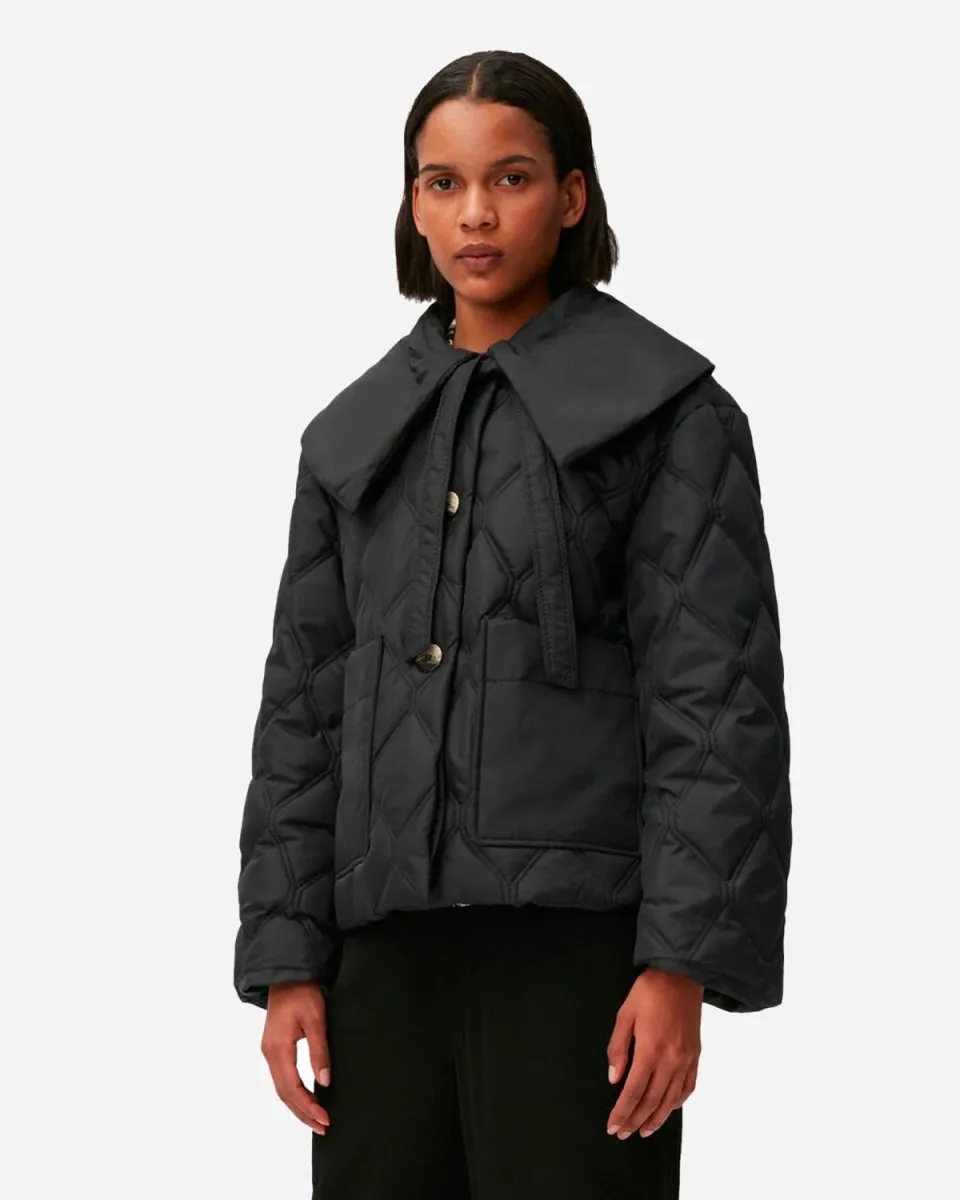 Ripstop Quilt Big Collar Jacket - Black