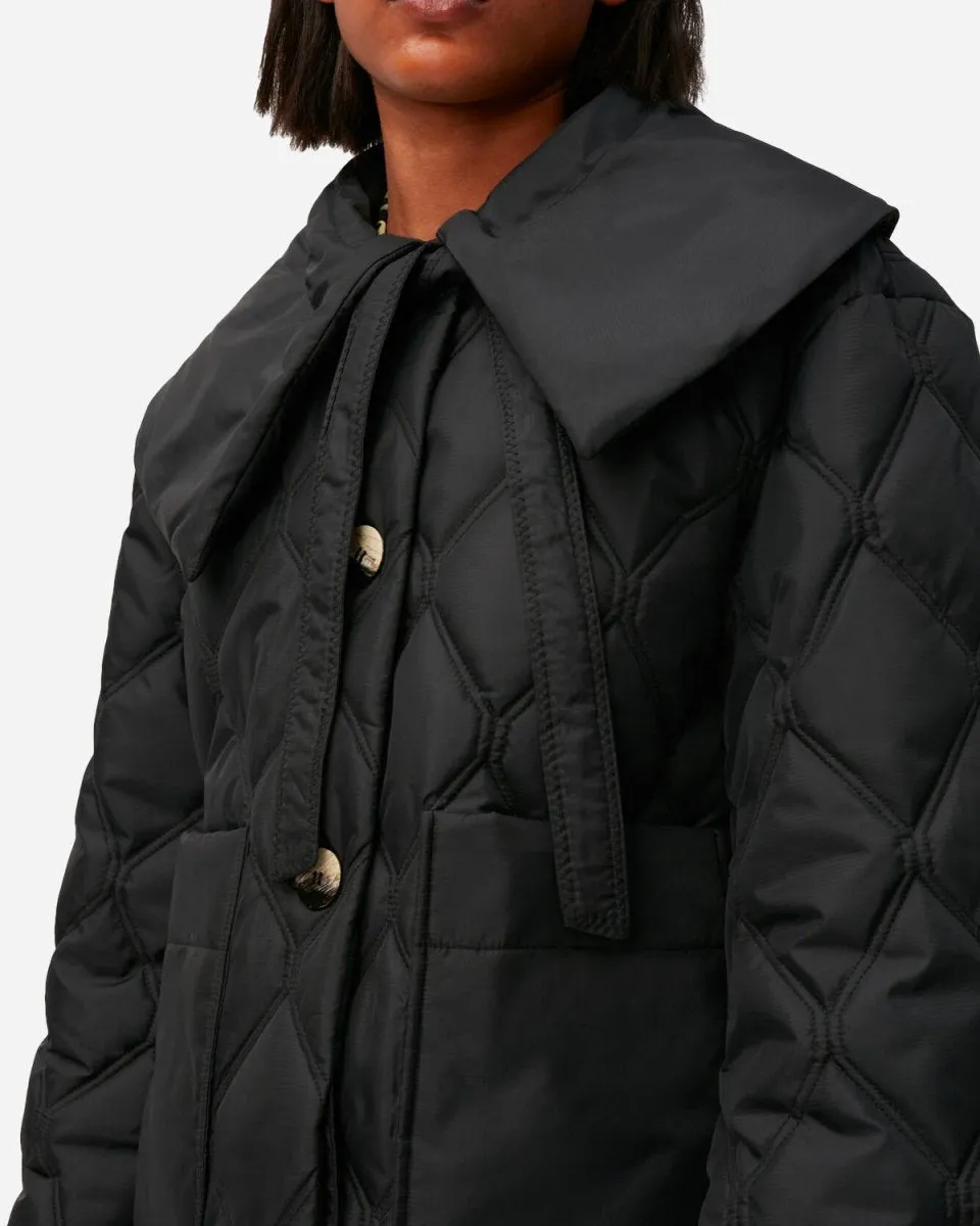 Ripstop Quilt Big Collar Jacket - Black