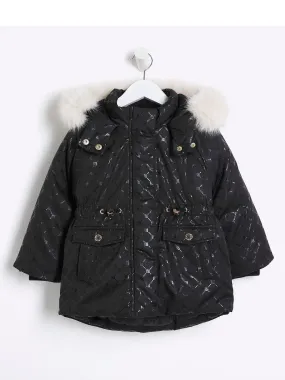 River Island Mini Mini Girls Ri Monogram Padded Jacket - Black