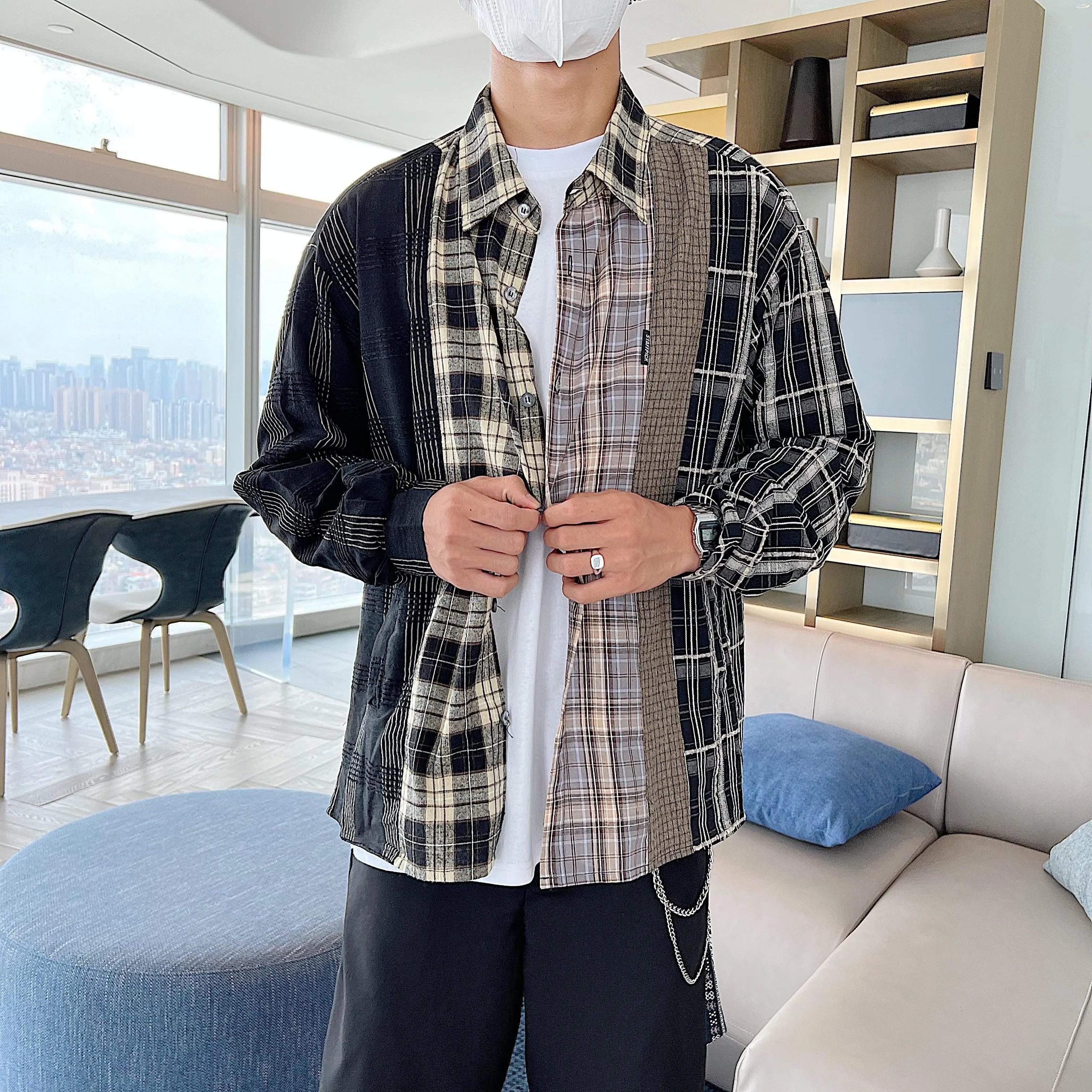 RT No. 5145 RECONSTRUCTED STITCHED FLANNEL PLAID SHIRT