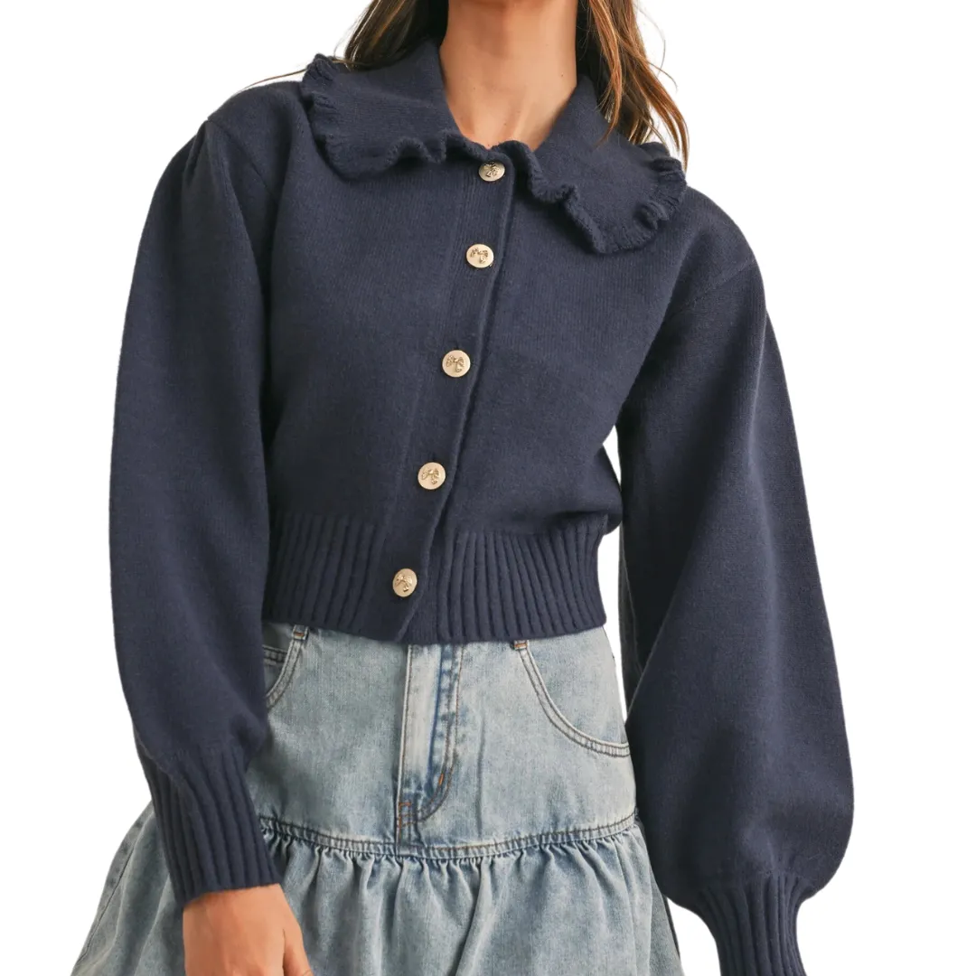 RUFFLE PETER PAN CARDIGAN NAVY