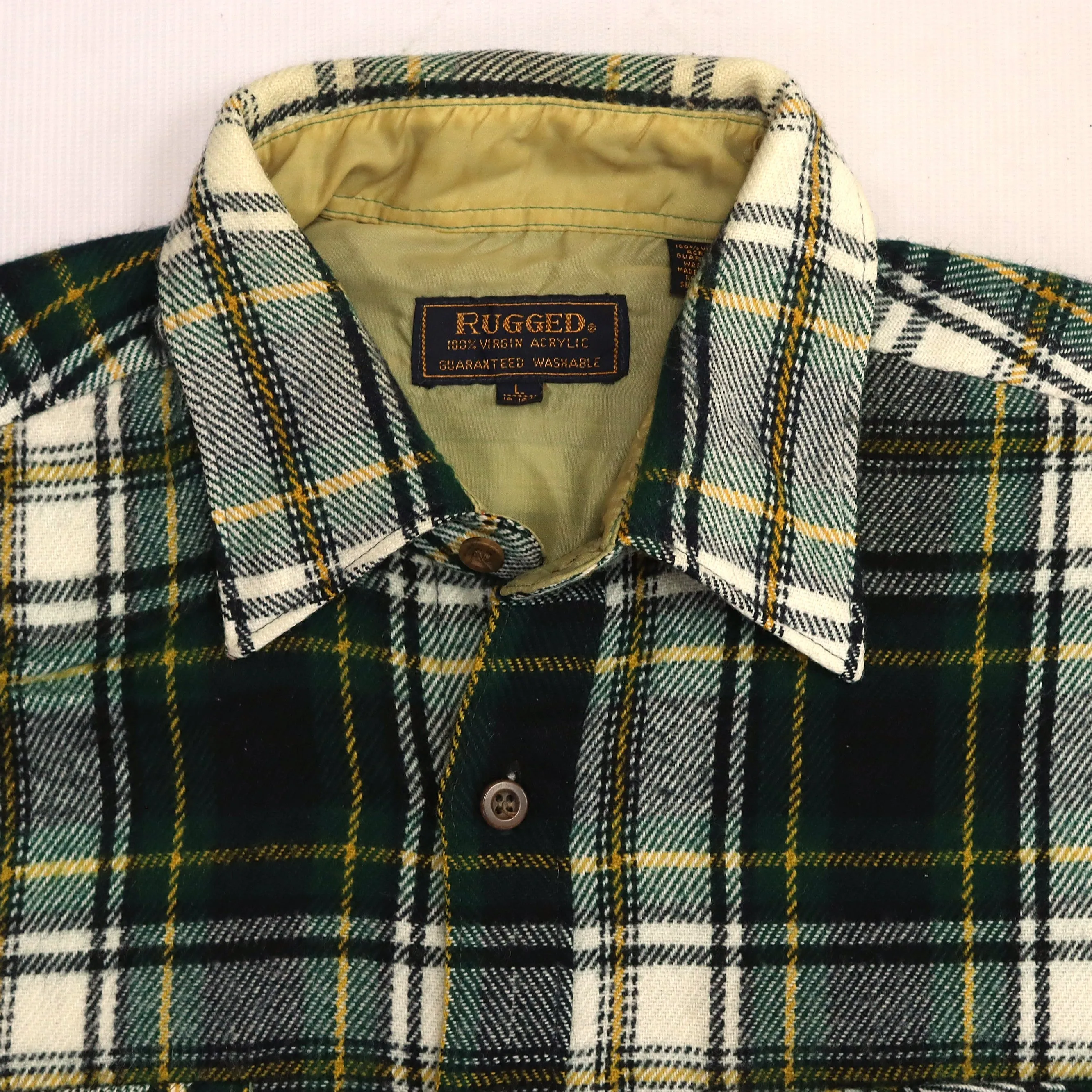 Rugged Wear Checkered Flannel Shirt Green Beige Black