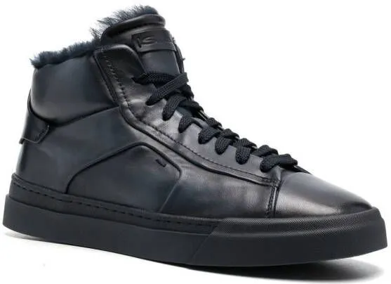 Santoni panelled high-top leather sneakers Blue