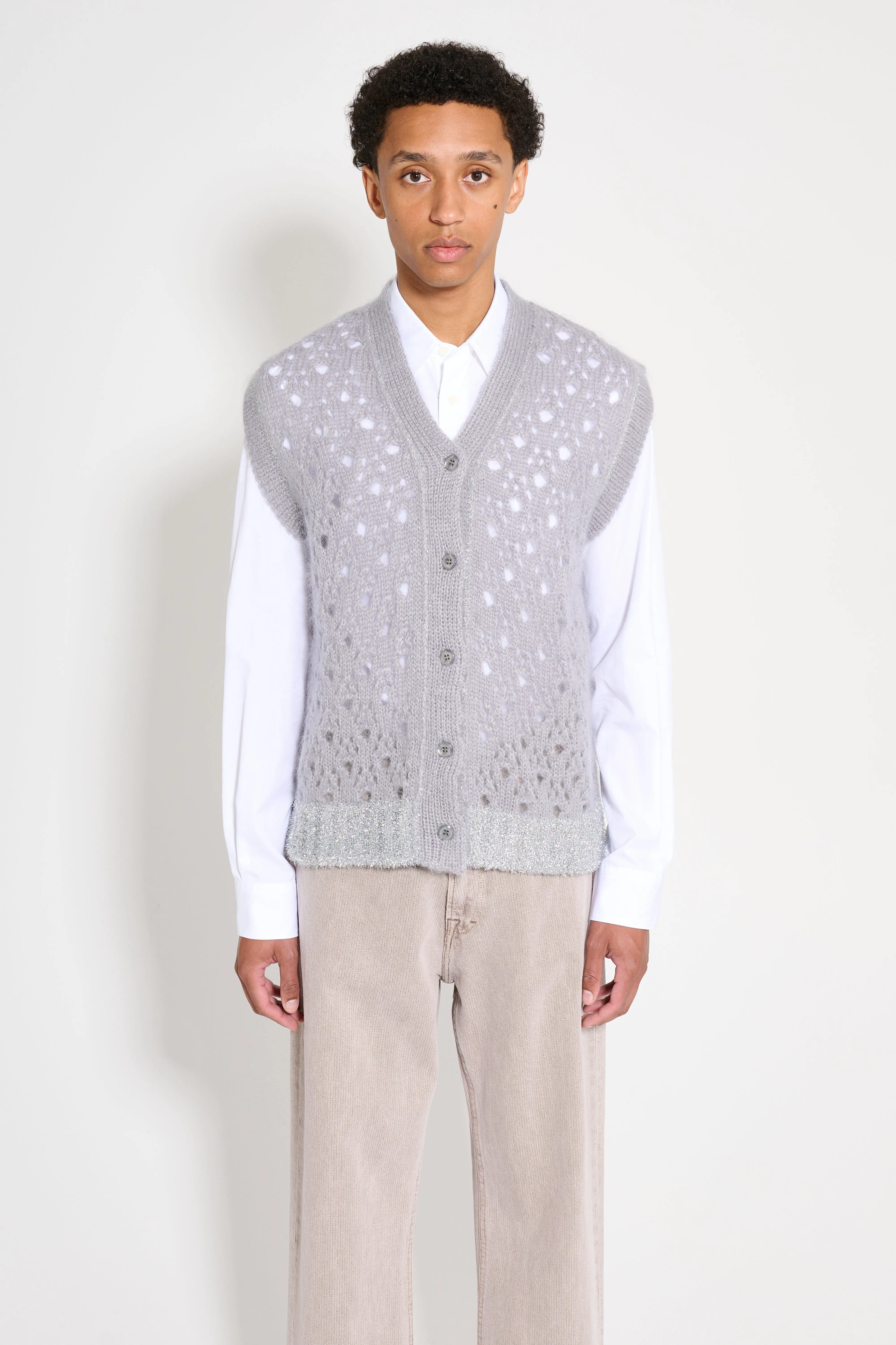 Simone Rocha Knit Vest With Tinsel Trim Light Grey