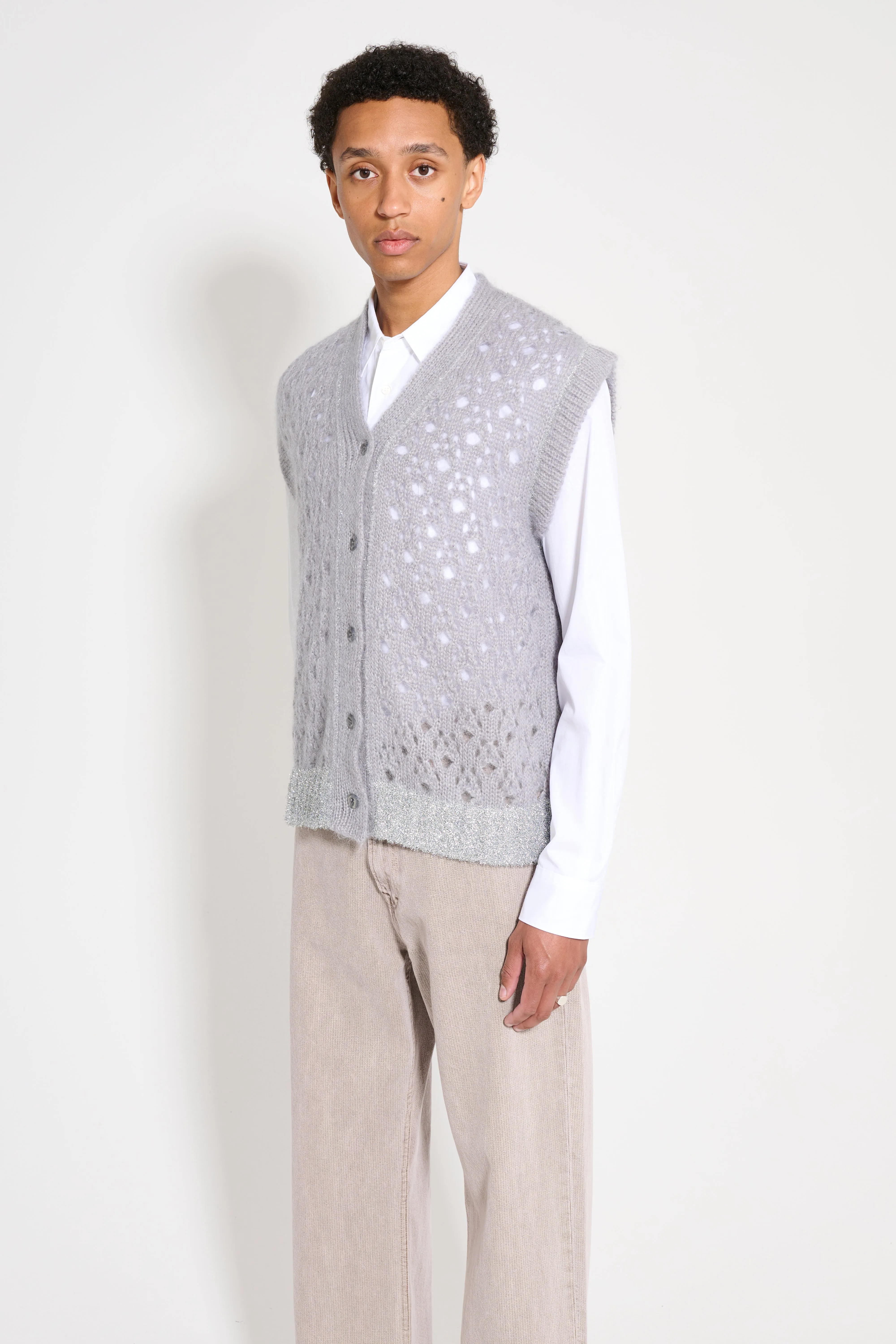 Simone Rocha Knit Vest With Tinsel Trim Light Grey