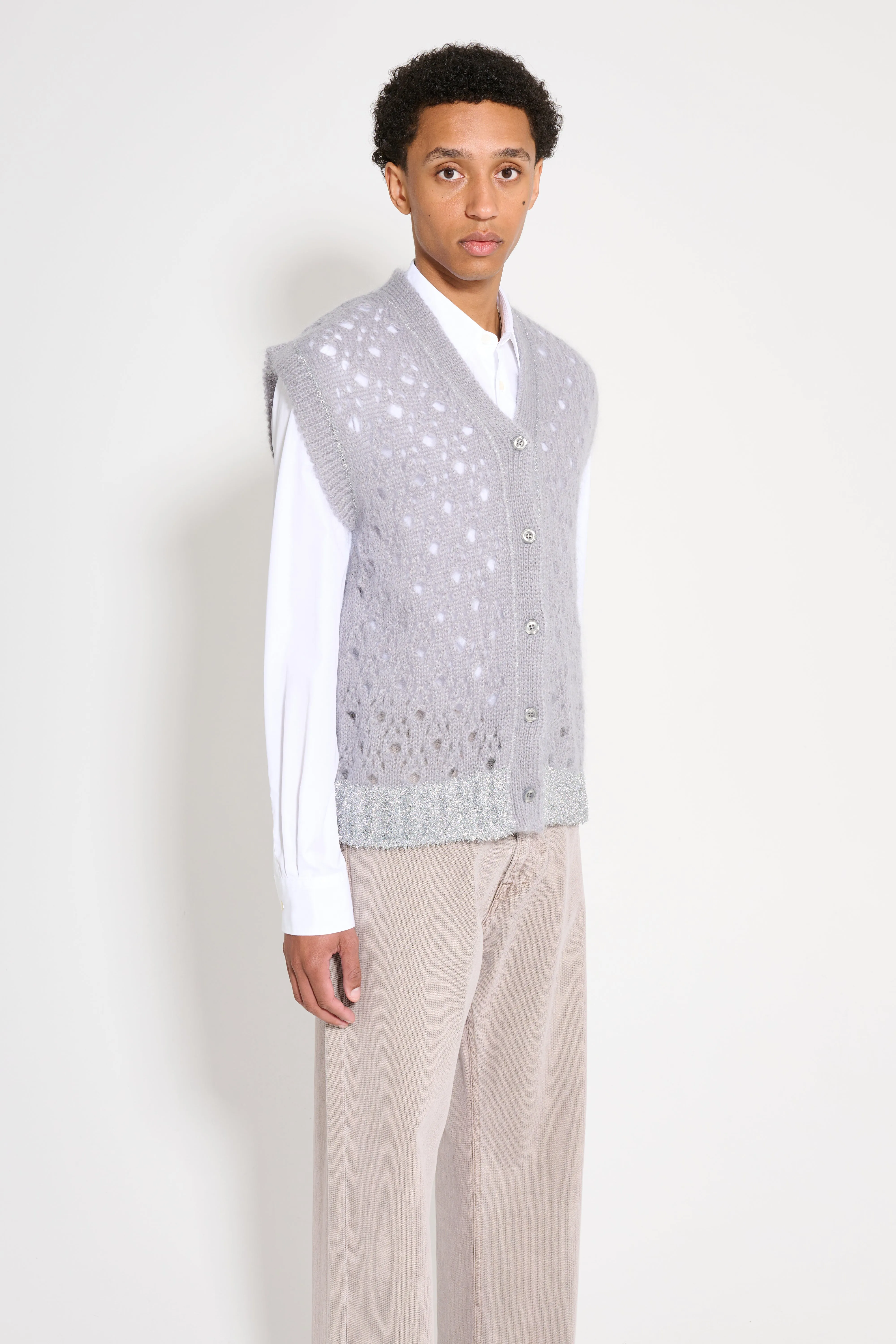 Simone Rocha Knit Vest With Tinsel Trim Light Grey