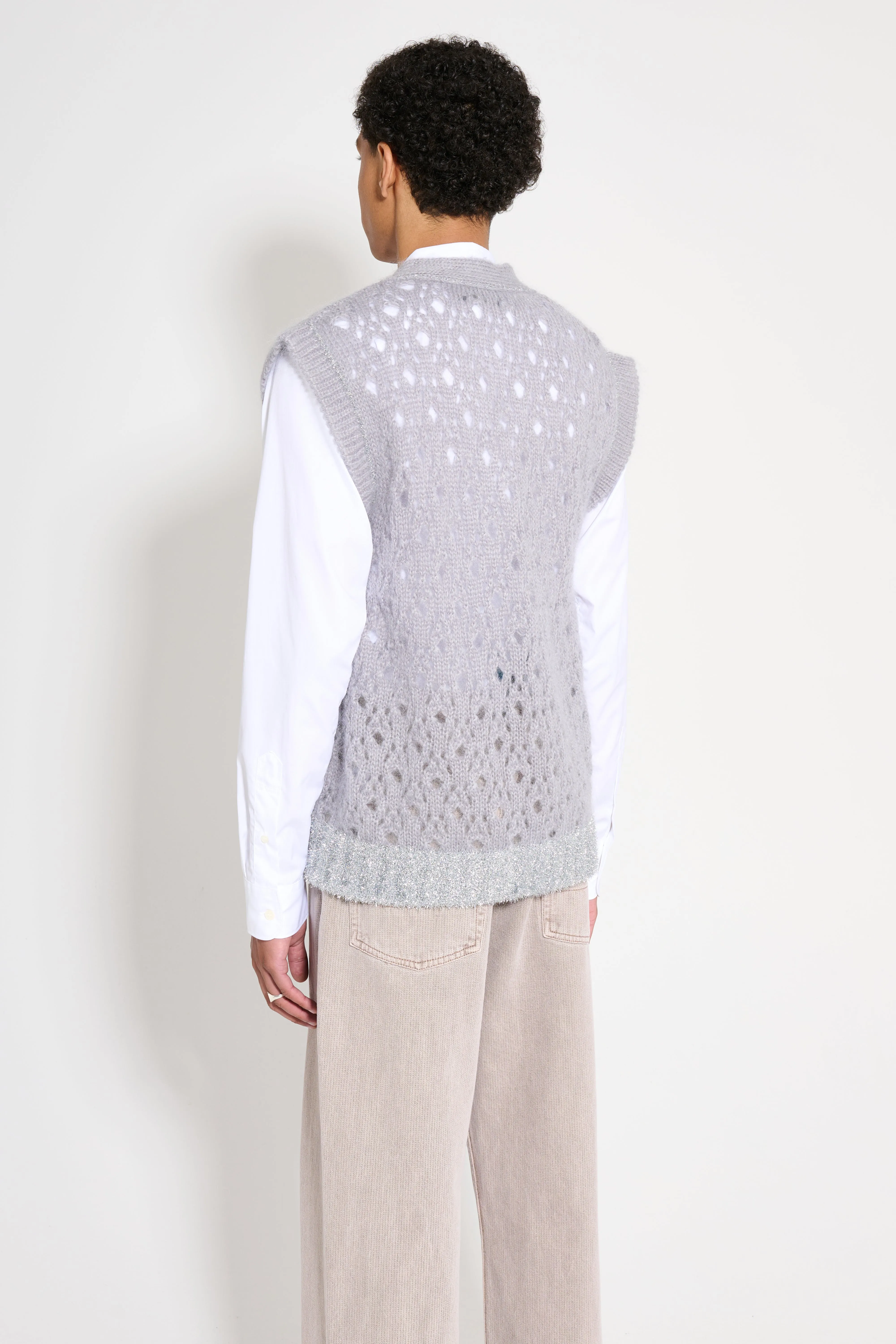 Simone Rocha Knit Vest With Tinsel Trim Light Grey