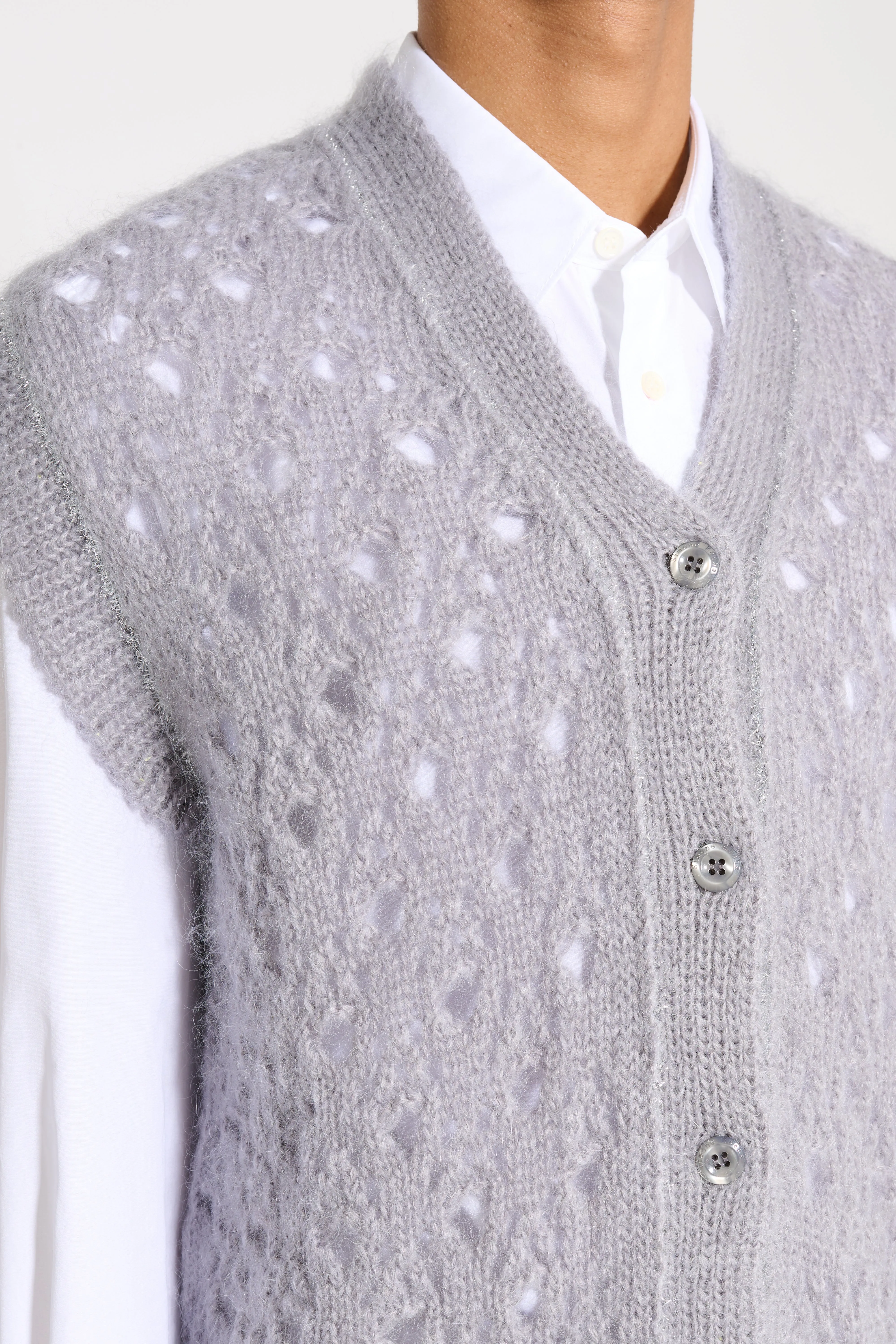 Simone Rocha Knit Vest With Tinsel Trim Light Grey