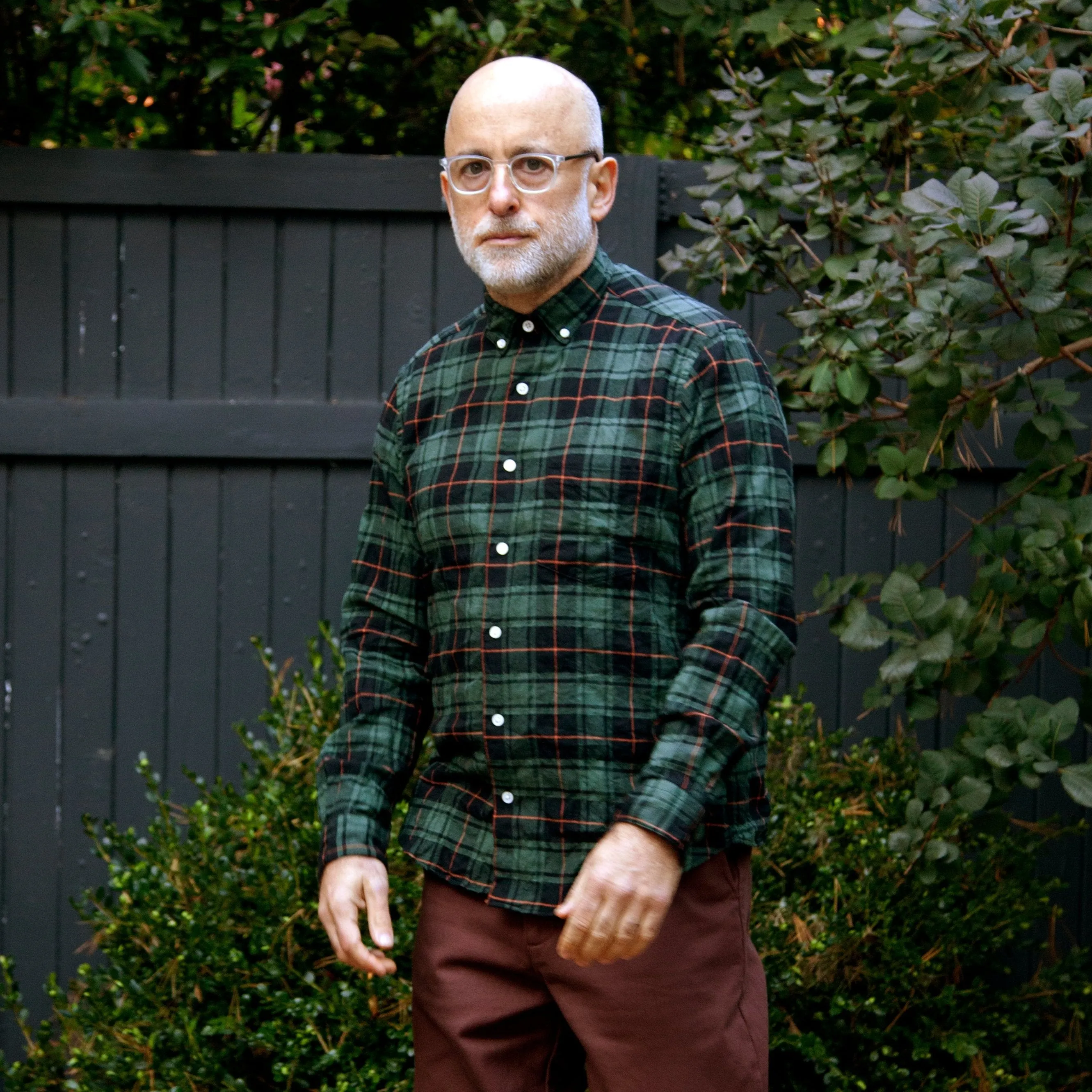 Single Needle Shirt, Green Pucker Flannel