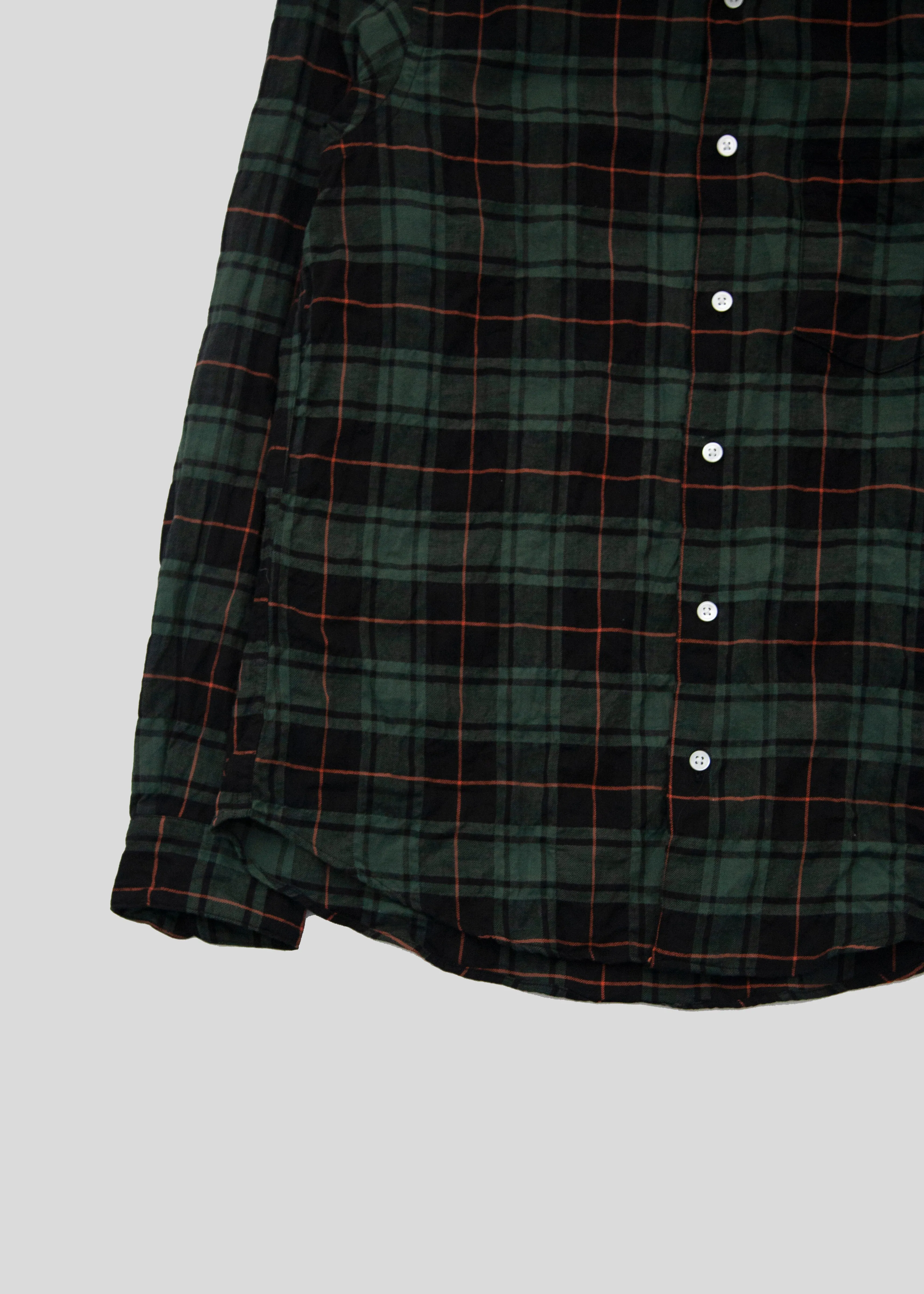 Single Needle Shirt, Green Pucker Flannel