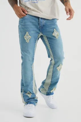 Slim Rigid Flare Applique Panel Jeans