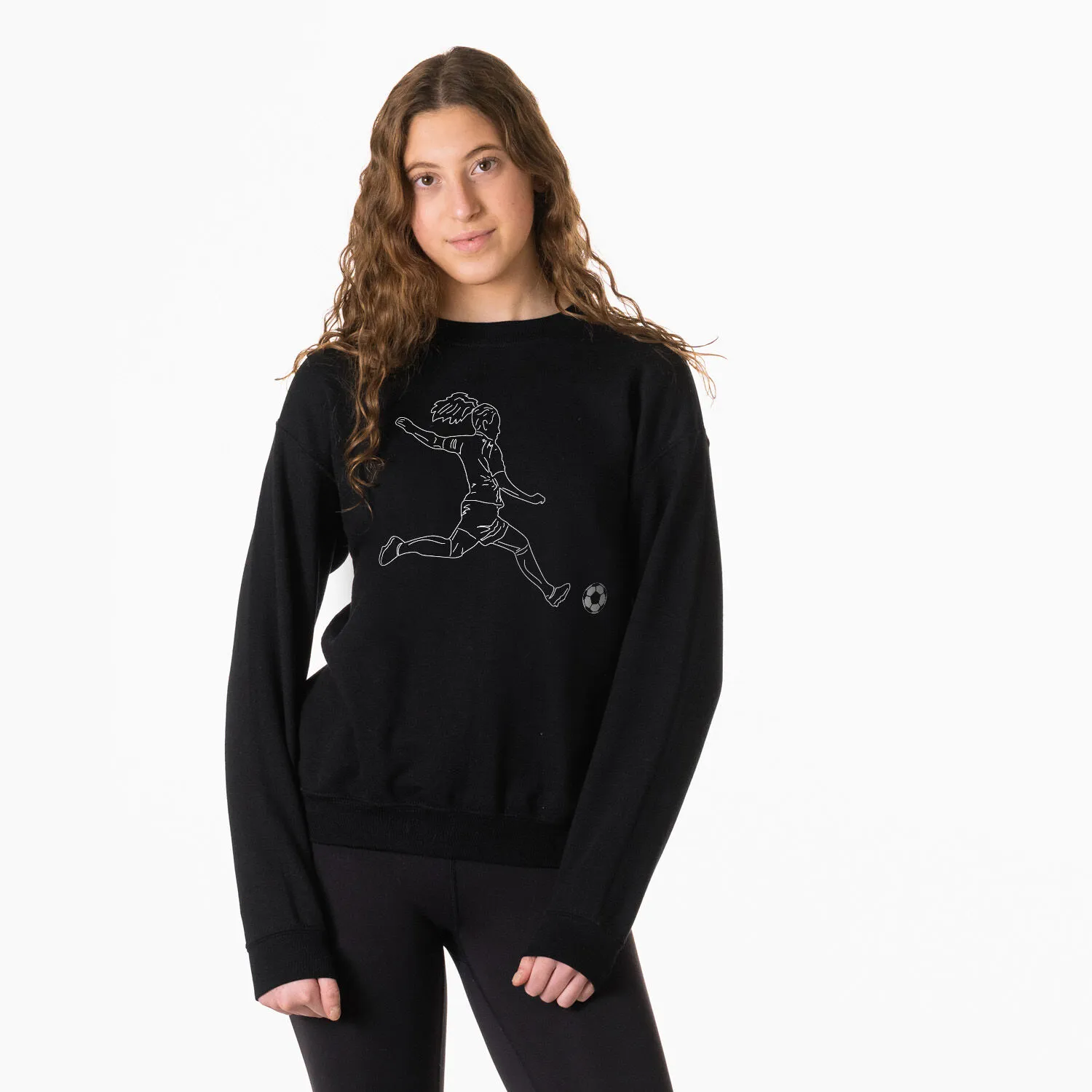 Soccer Crewneck Sweatshirt - Soccer Girl Player Sketch 