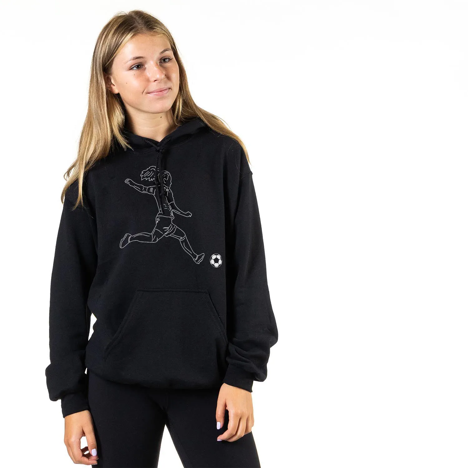 Soccer Hooded Sweatshirt - Soccer Girl Player Sketch 