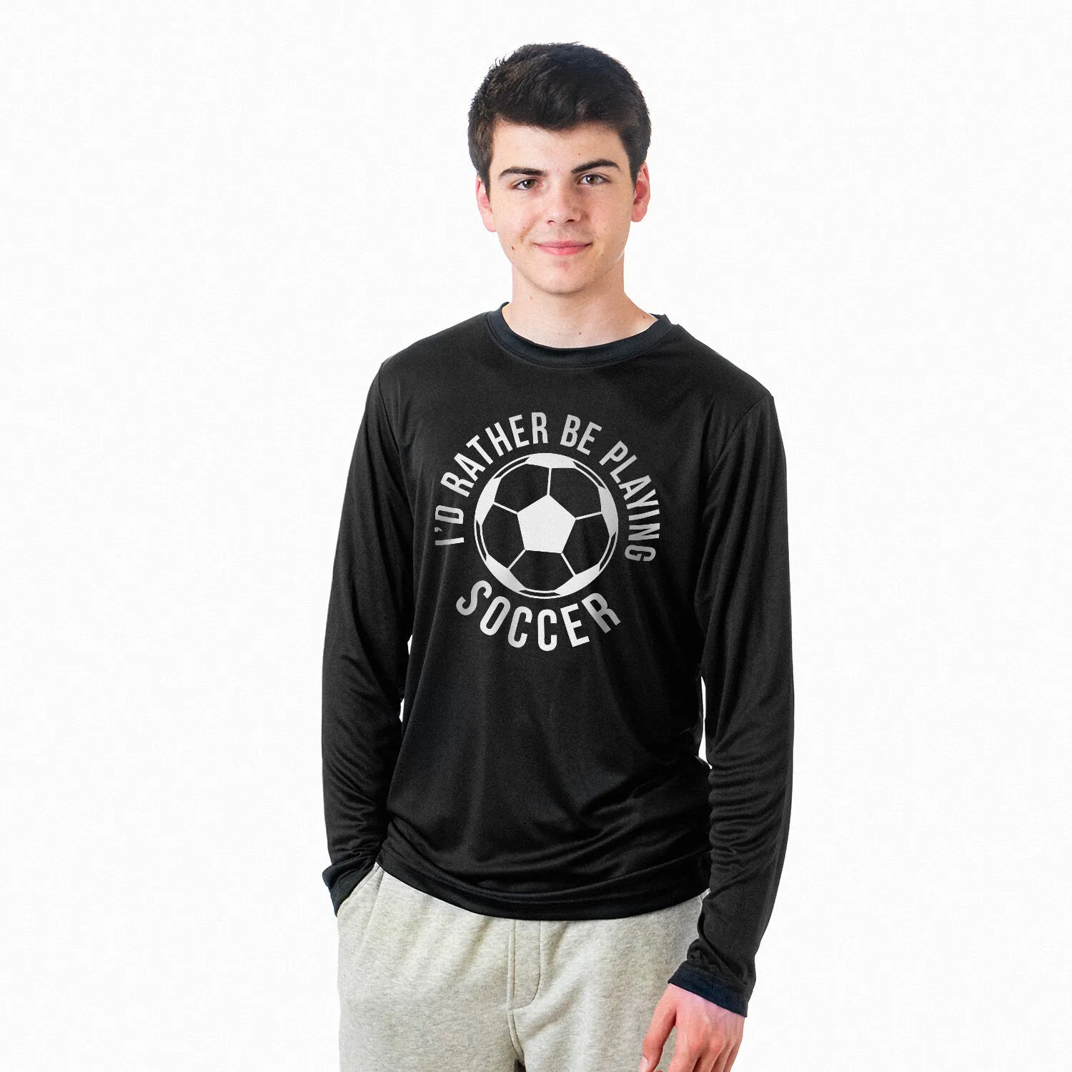 Soccer Long Sleeve Performance Tee - I'd Rather Be Playing Soccer (Round) 