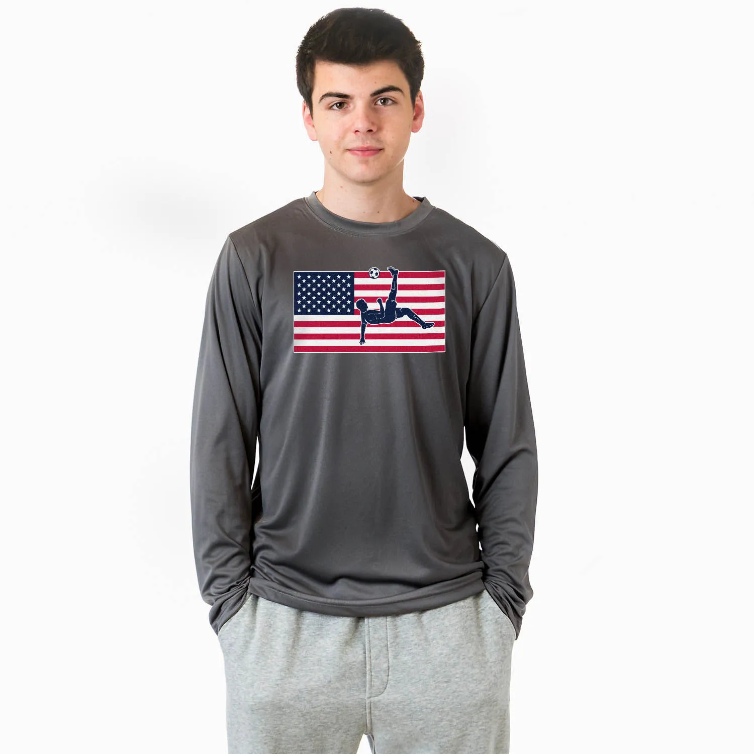 Soccer Long Sleeve Performance Tee - Patriotic Soccer 