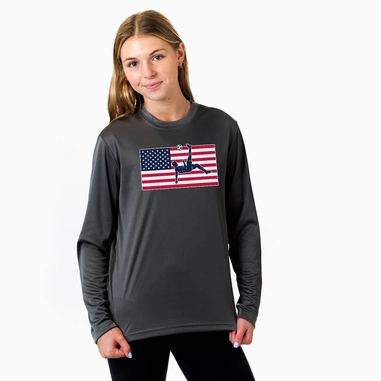 Soccer Long Sleeve Performance Tee - Patriotic Soccer 