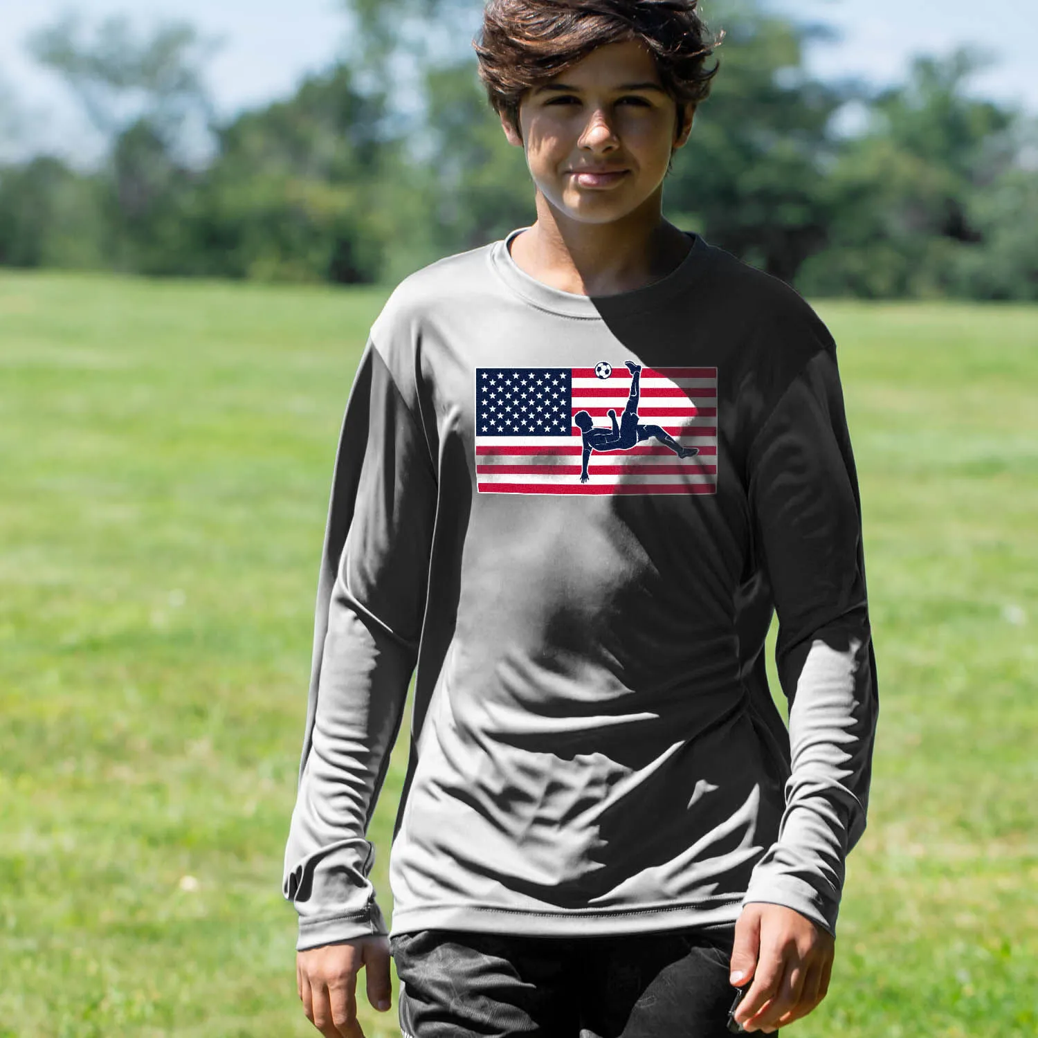 Soccer Long Sleeve Performance Tee - Patriotic Soccer 