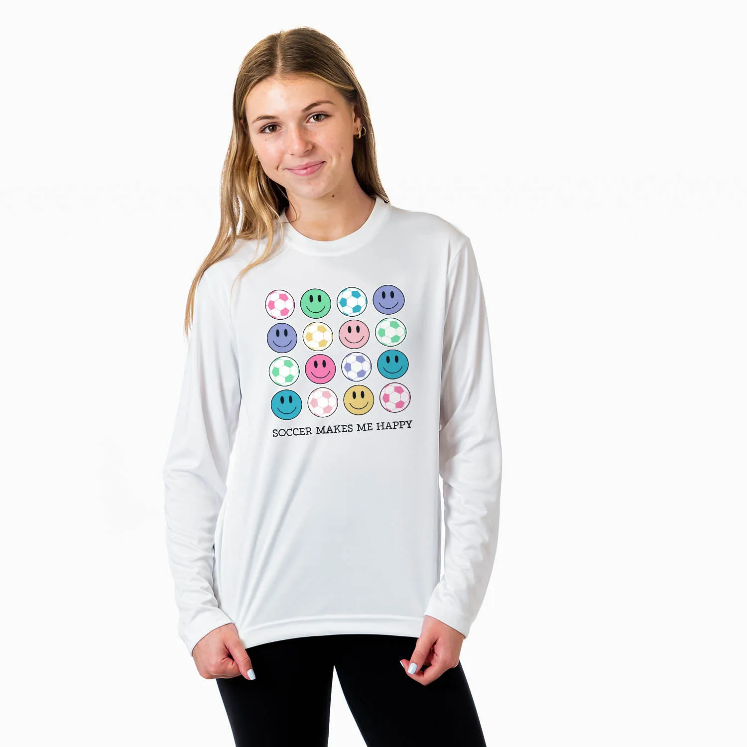 Soccer Long Sleeve Performance Tee -  Soccer Makes Me Happy 