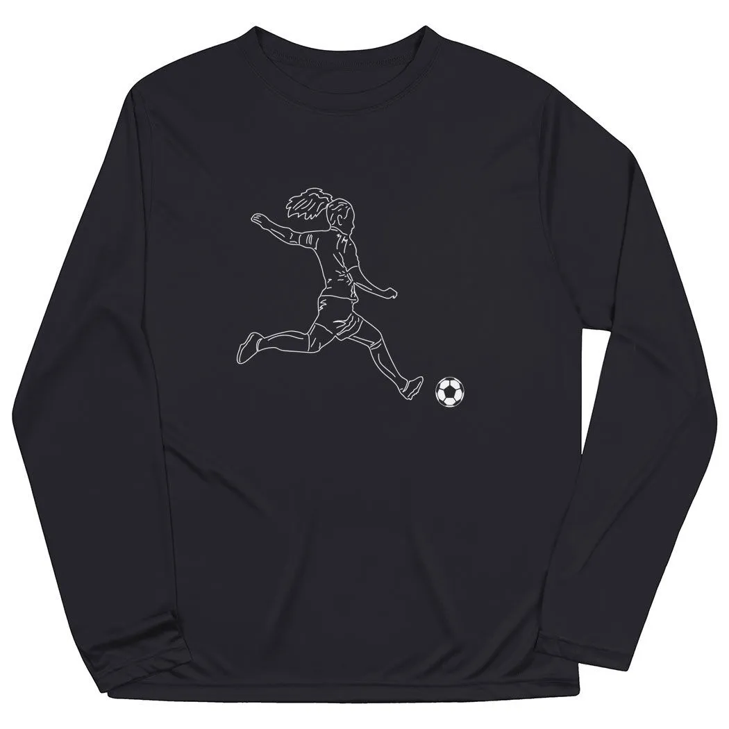 Soccer Long Sleeve Tech Tee - Soccer Girl Player Sketch 