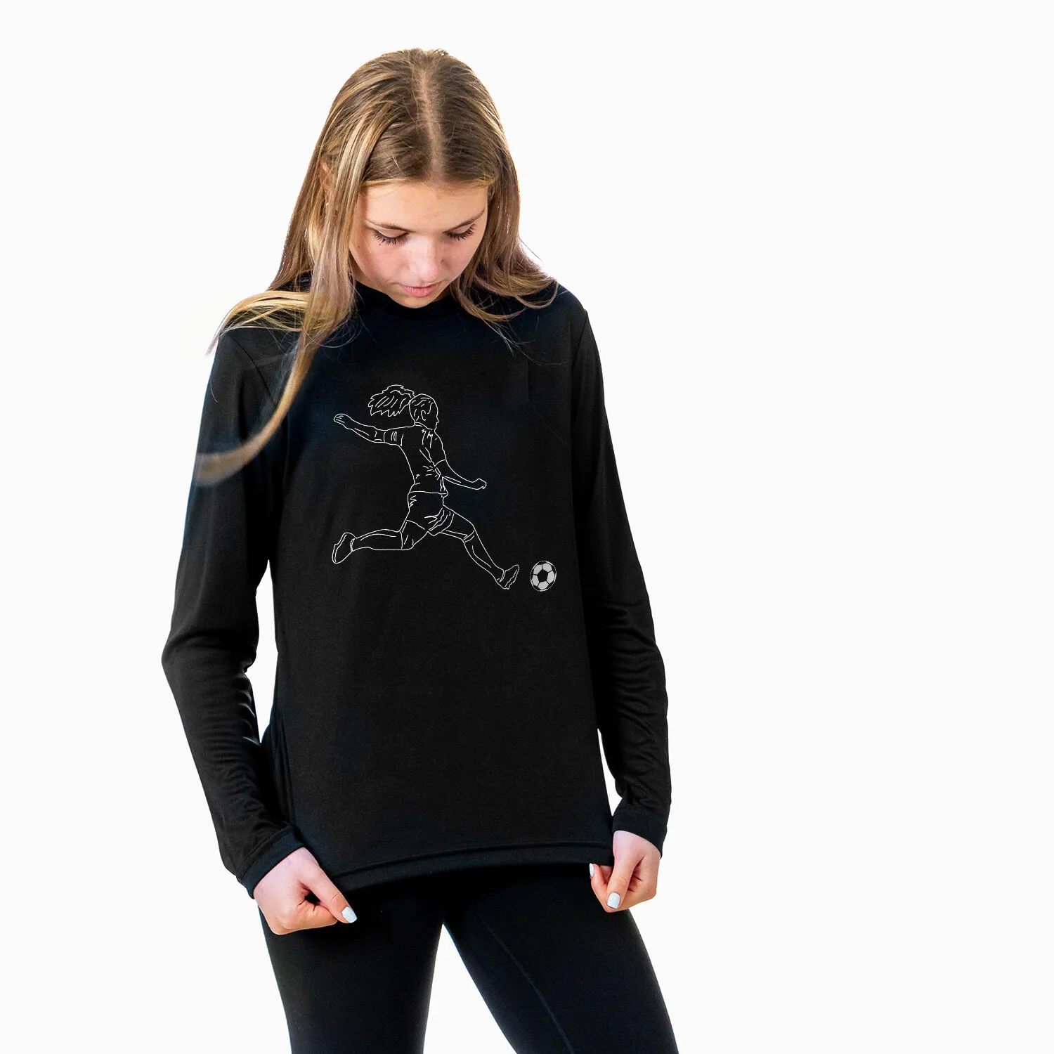 Soccer Long Sleeve Tech Tee - Soccer Girl Player Sketch 