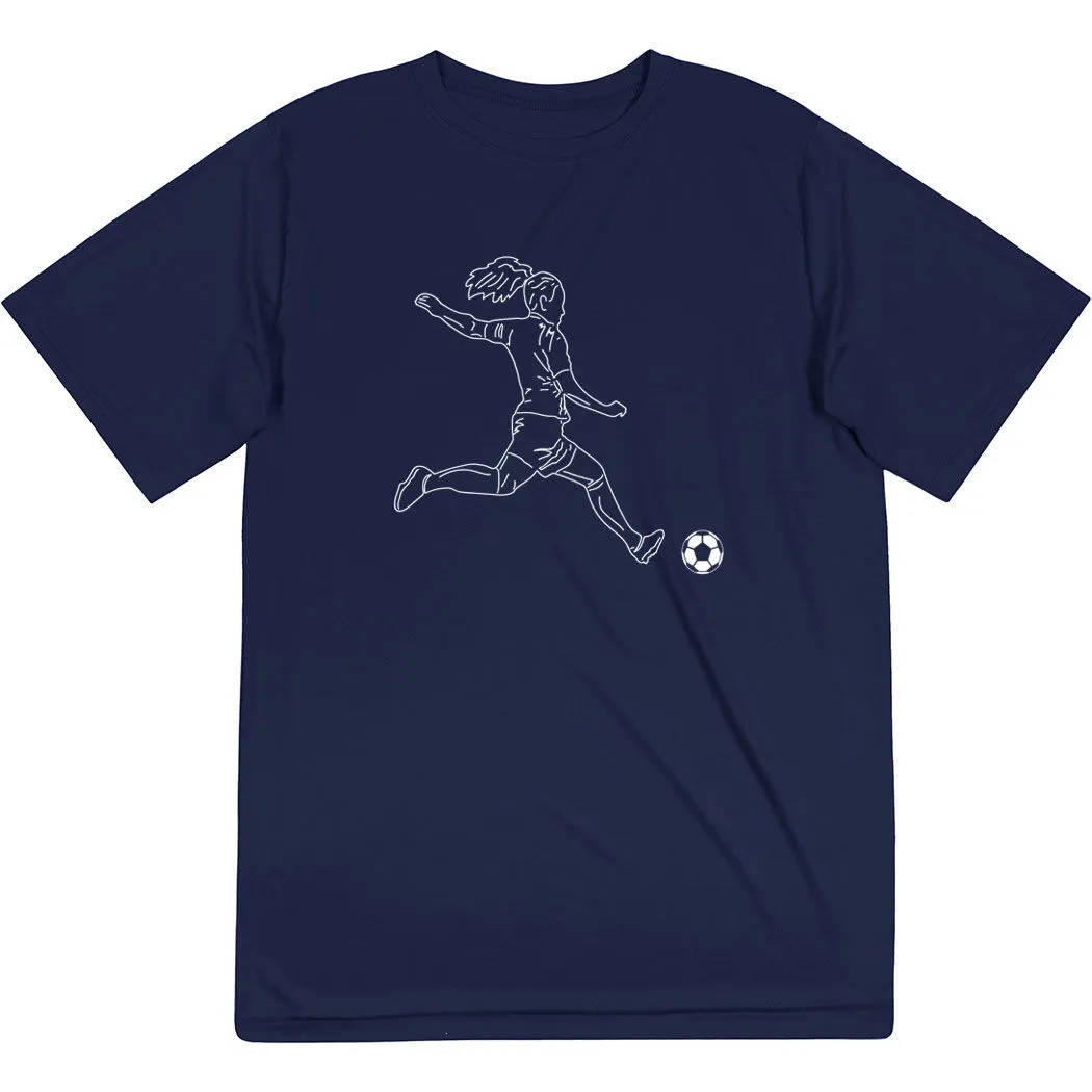 Soccer Short Sleeve Performance Tee - Soccer Girl Player Sketch 