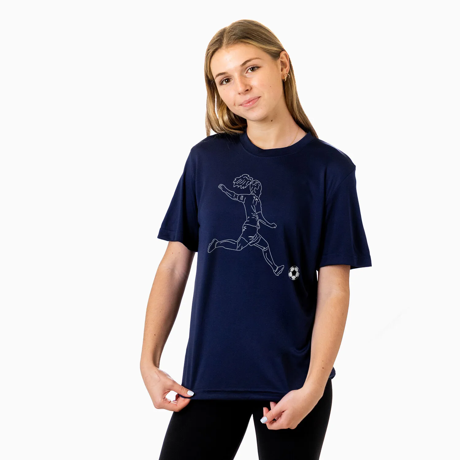 Soccer Short Sleeve Performance Tee - Soccer Girl Player Sketch 