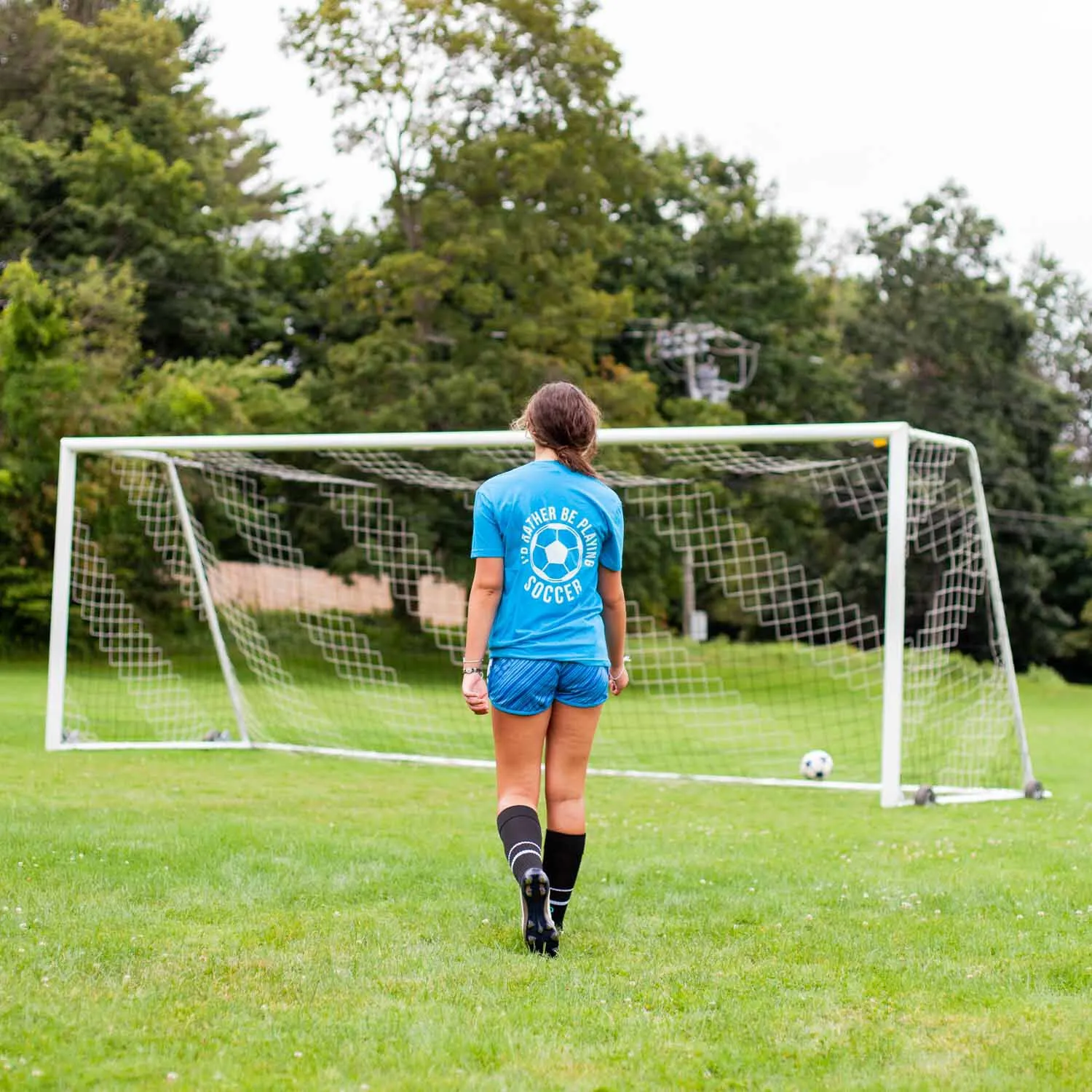 Soccer Short Sleeve T-Shirt - I'd Rather Be Playing Soccer Round (Back Design) 