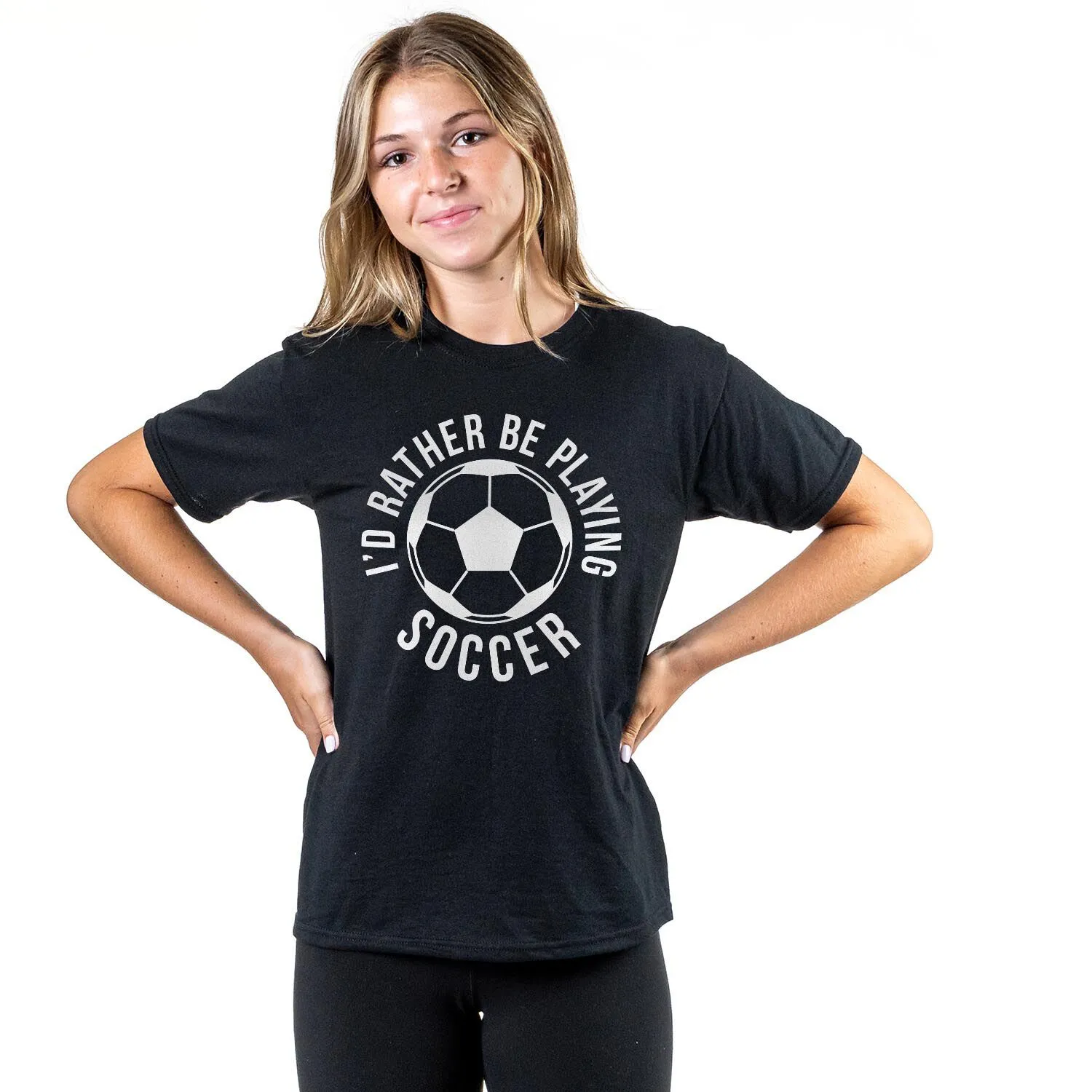 Soccer Short Sleeve T-Shirt - I'd Rather Be Playing Soccer (Round) 