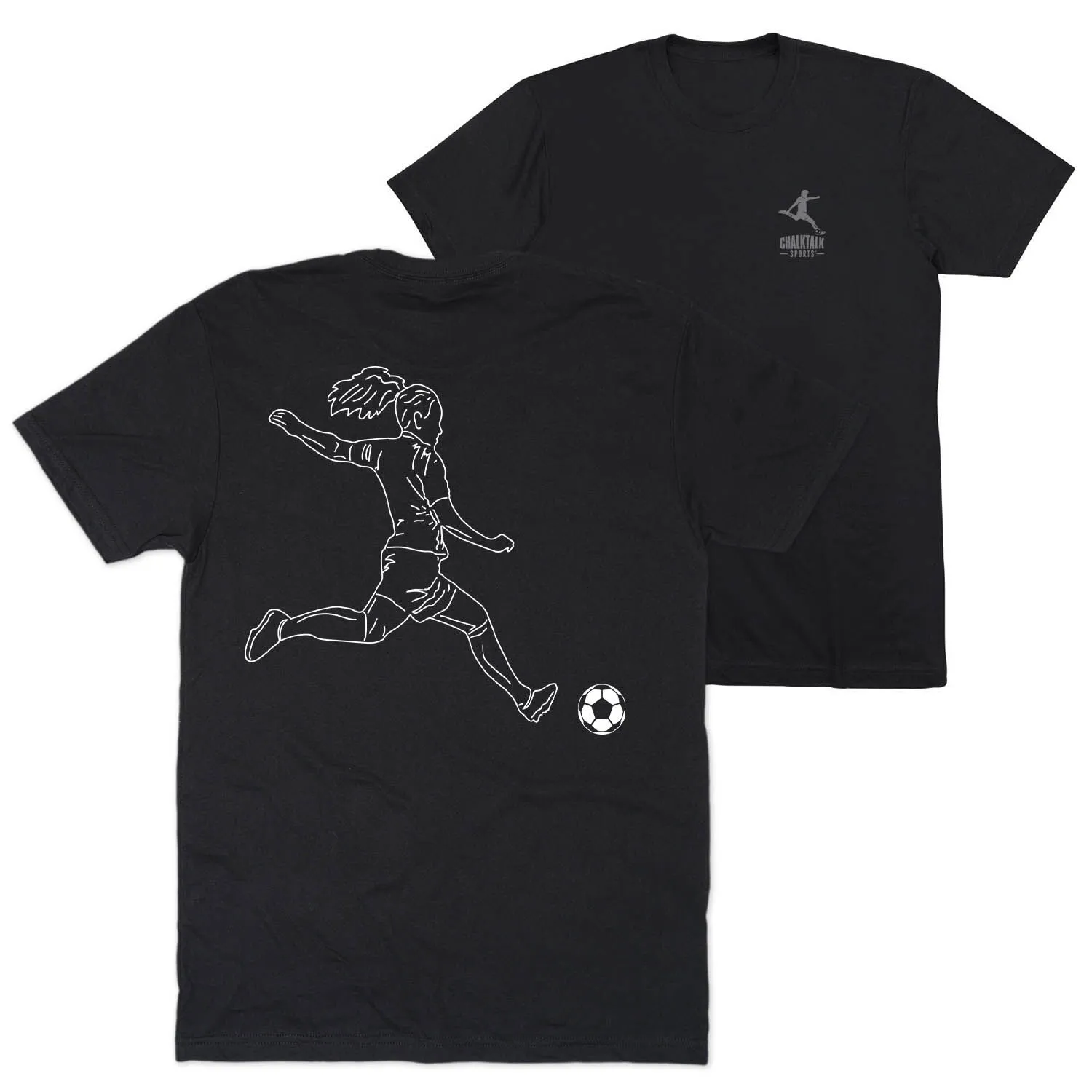 Soccer Short Sleeve T-Shirt - Soccer Girl Player Sketch (Back Design) 