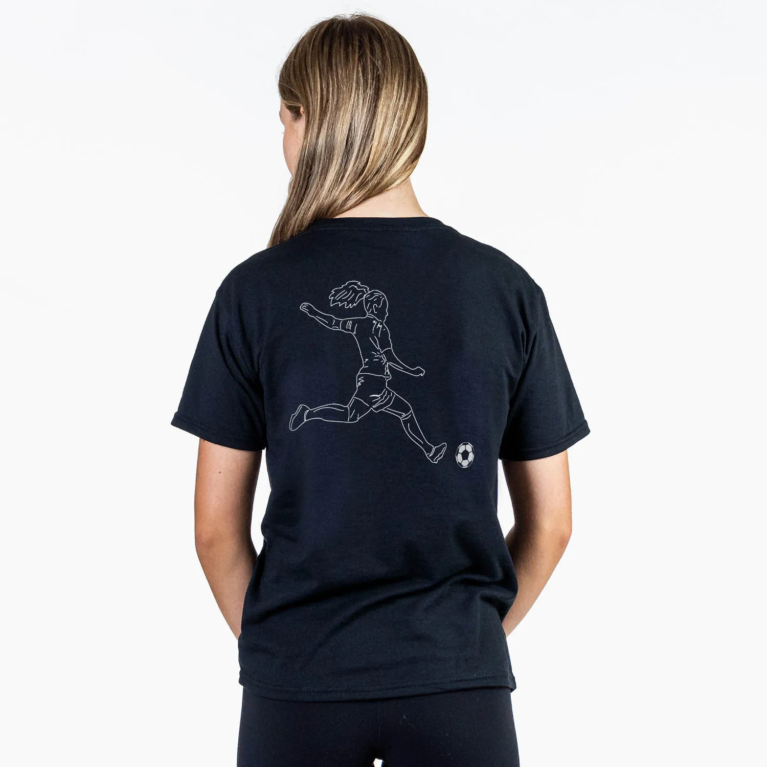 Soccer Short Sleeve T-Shirt - Soccer Girl Player Sketch (Back Design) 