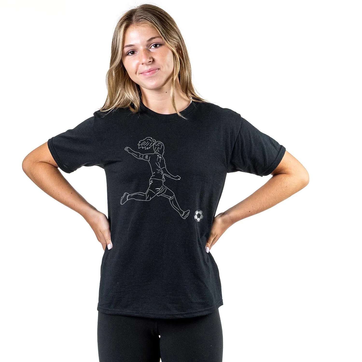 Soccer Short Sleeve T-Shirt - Soccer Girl Player Sketch 