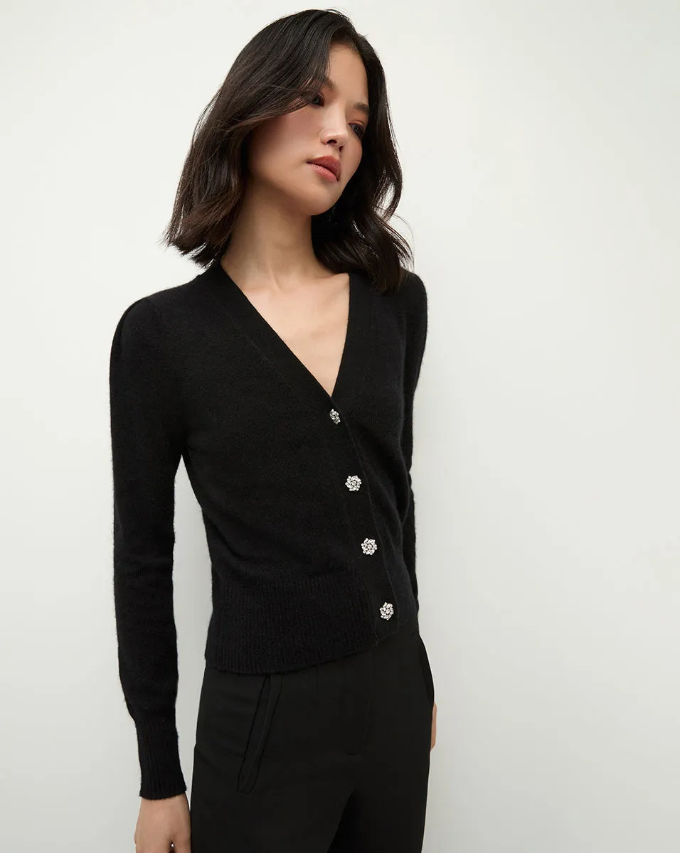 Solene Rhinestone-Button Cashmere Cardigan