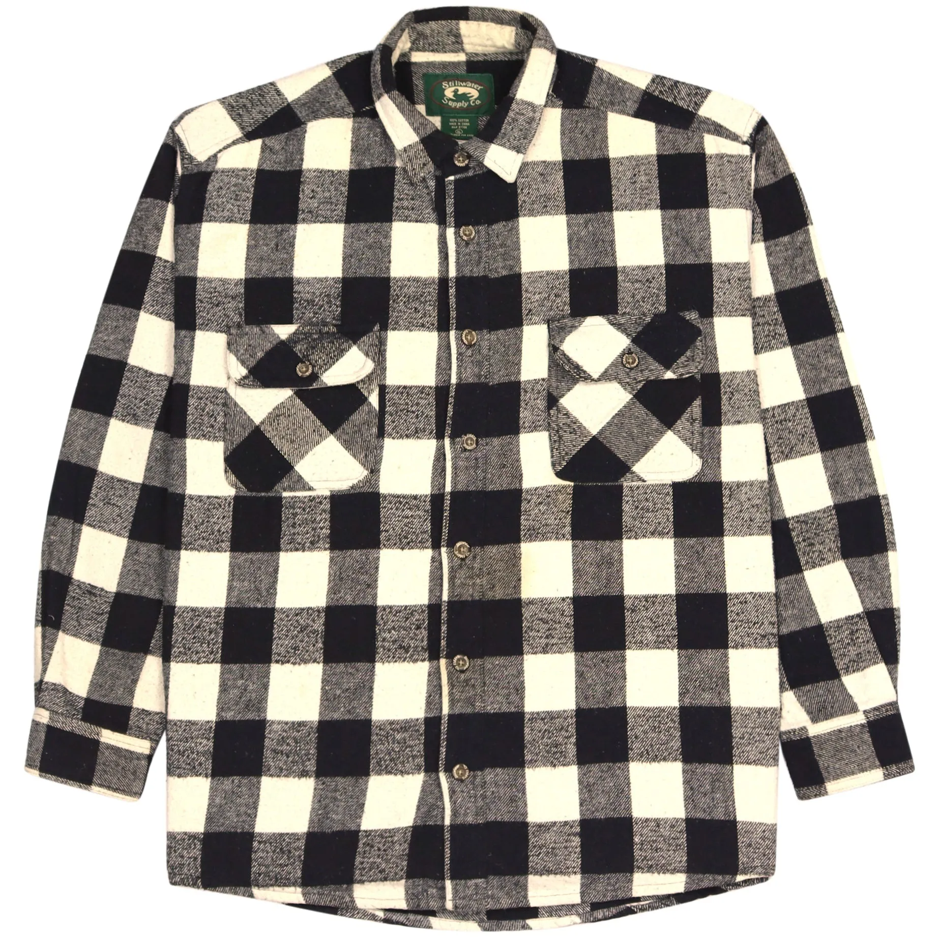 Stillwater Supply Co. Checkered Flannel Shirt Black Grey Cream