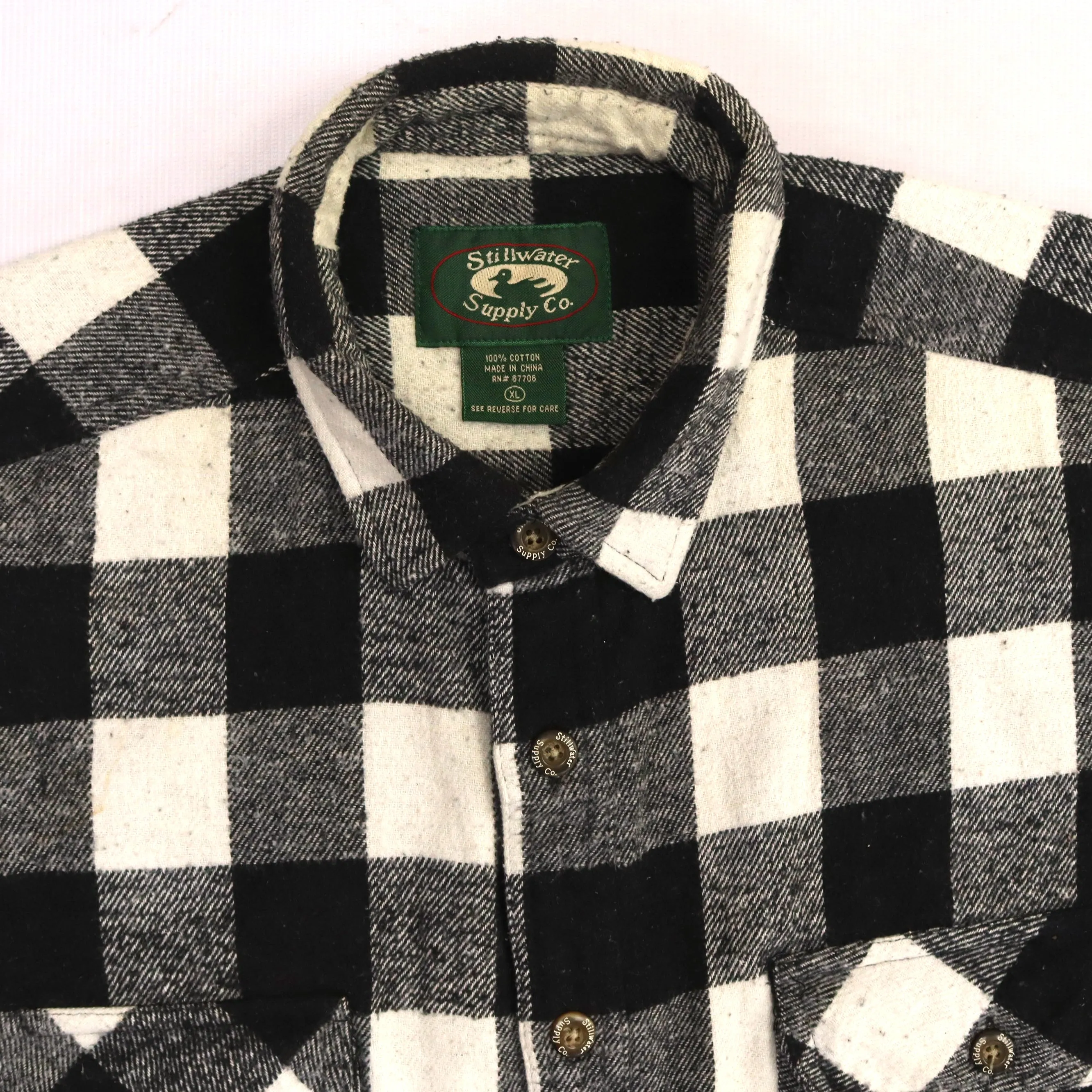 Stillwater Supply Co. Checkered Flannel Shirt Black Grey Cream