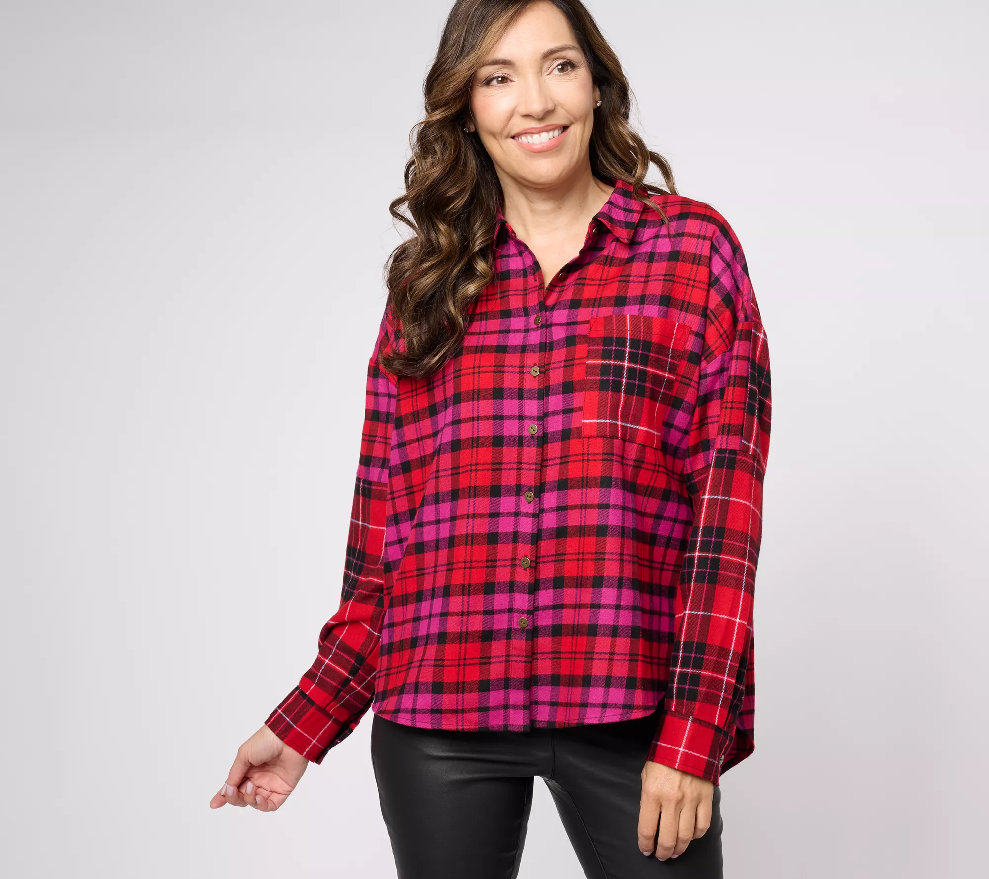 Studio Park x Amy Stran Mixed Plaid Cozy Flannel Shirt