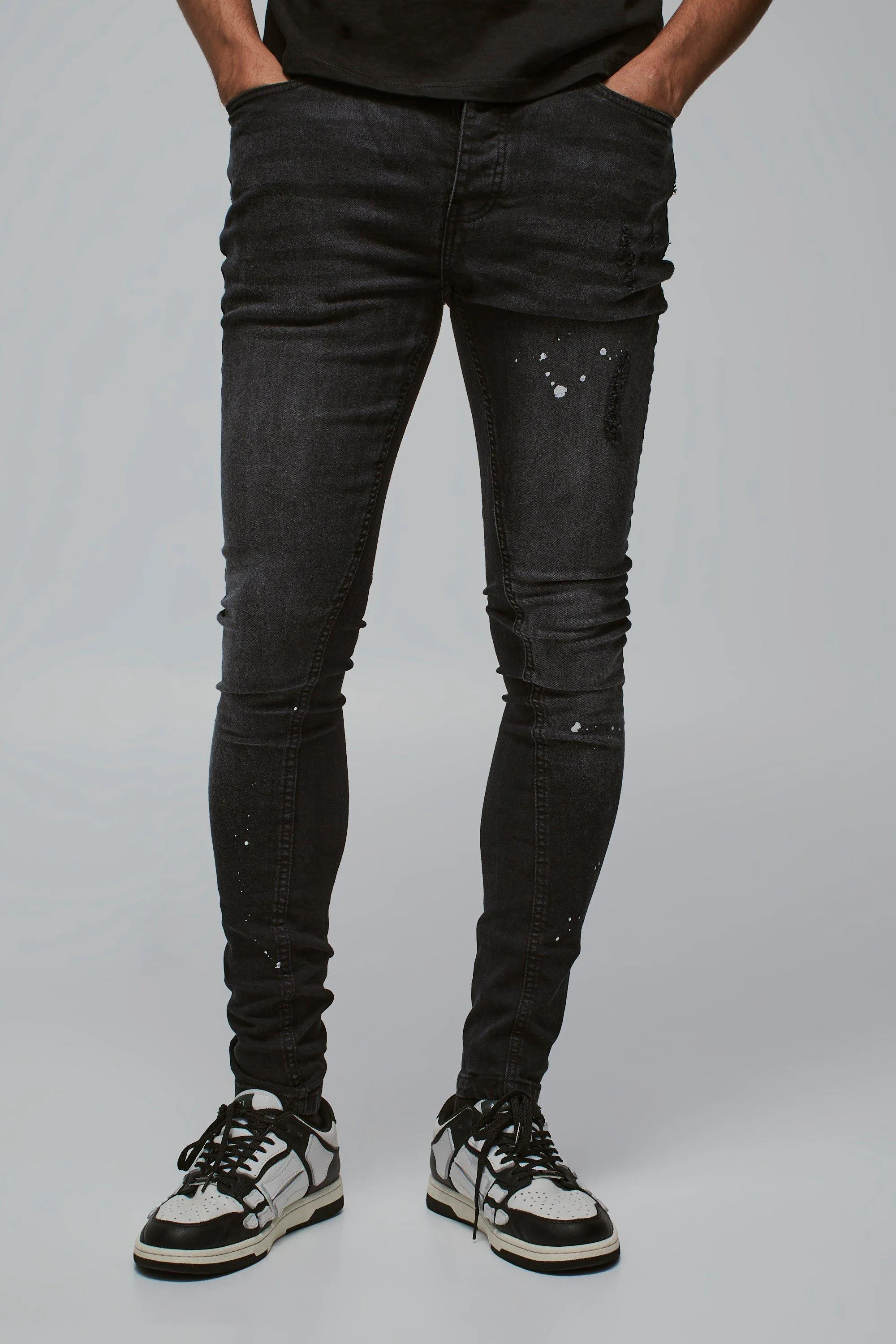 Super Skinny Distressed Paint Splat Jeans