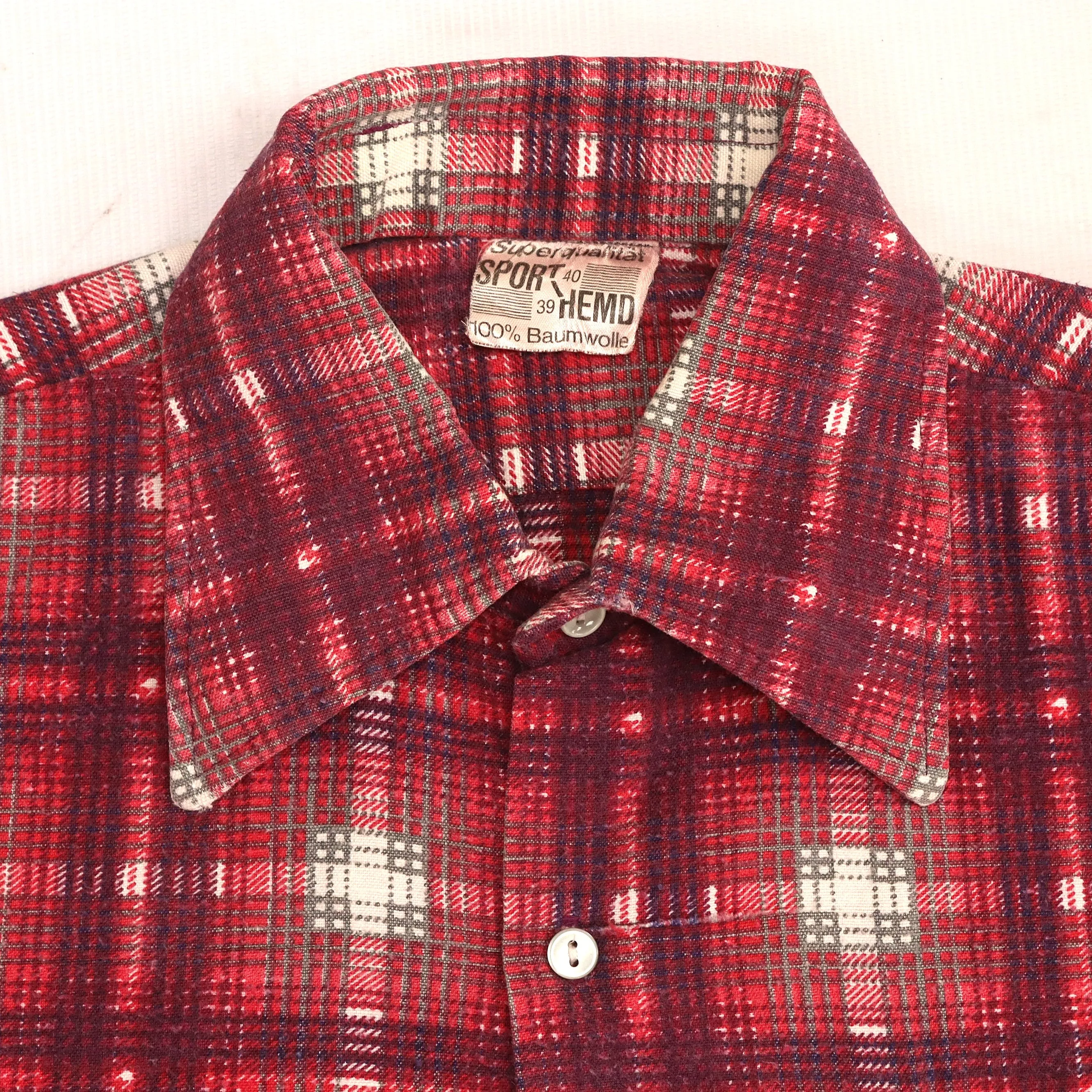 SuperQualitat Vintage Checked Flannel Wool Shirt Red White