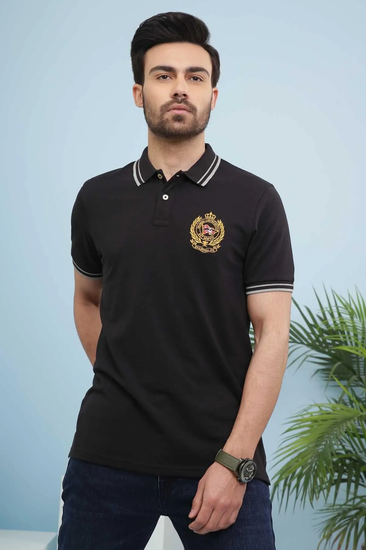 T SHIRT POLO TIPPING BLACK