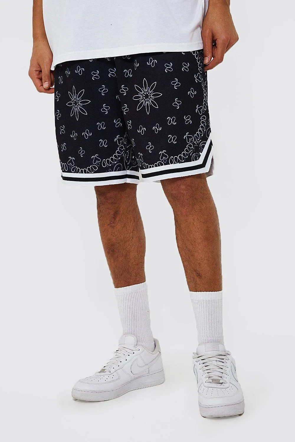 Tall Basketball Fit Bandana Short With Rib | boohooMAN UK