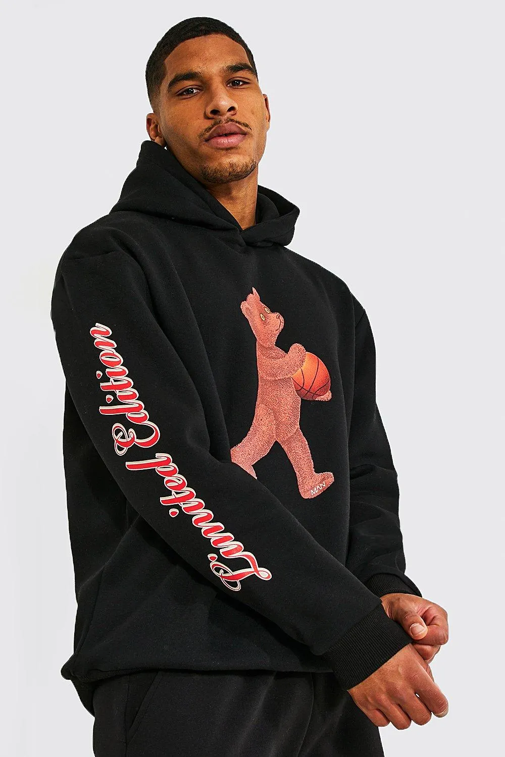 Tall Basketball Teddy Sleeve Print Hoodie