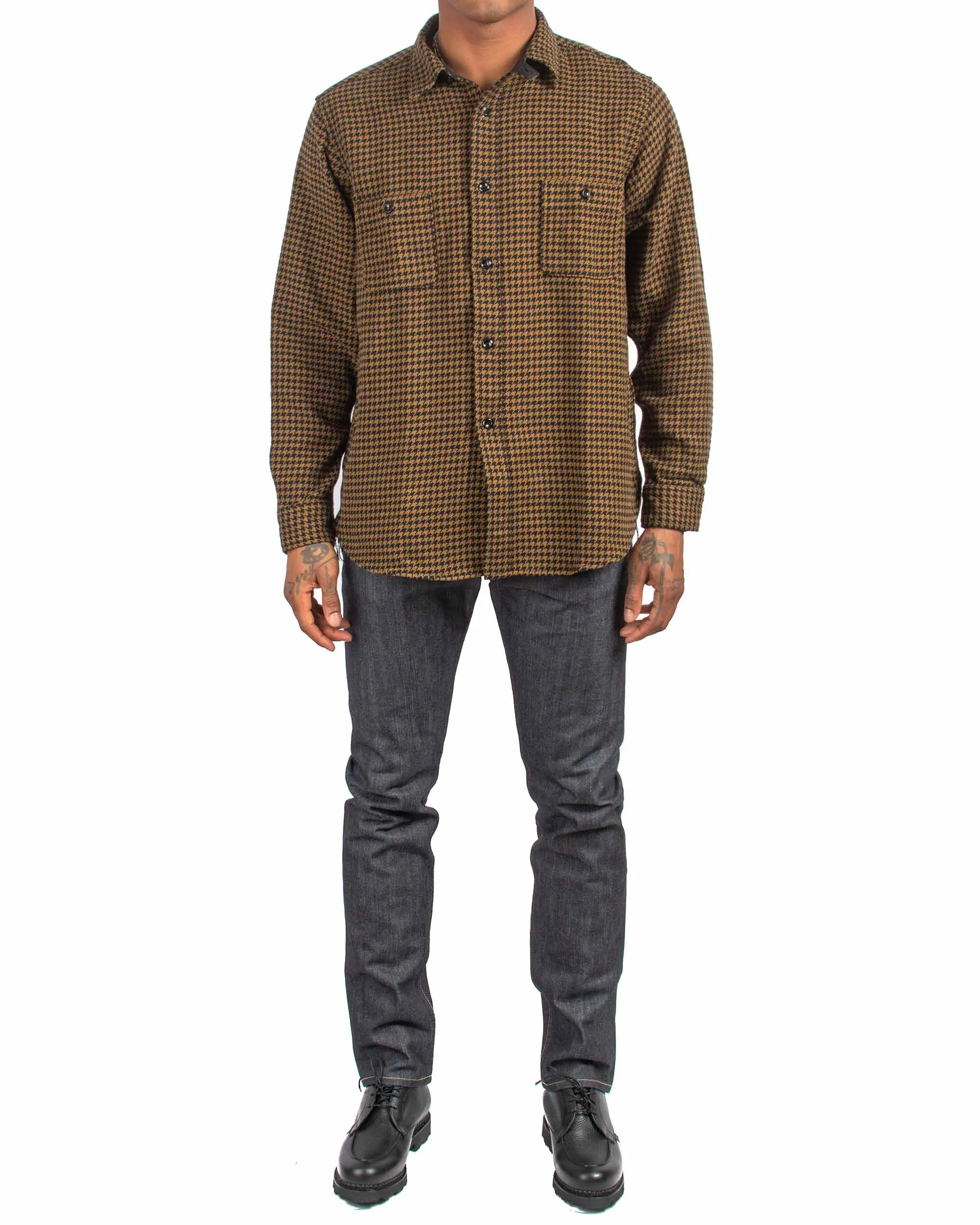 The Real McCoy's MS21102 8HU Houndstooth Flannel Shirt Mustard