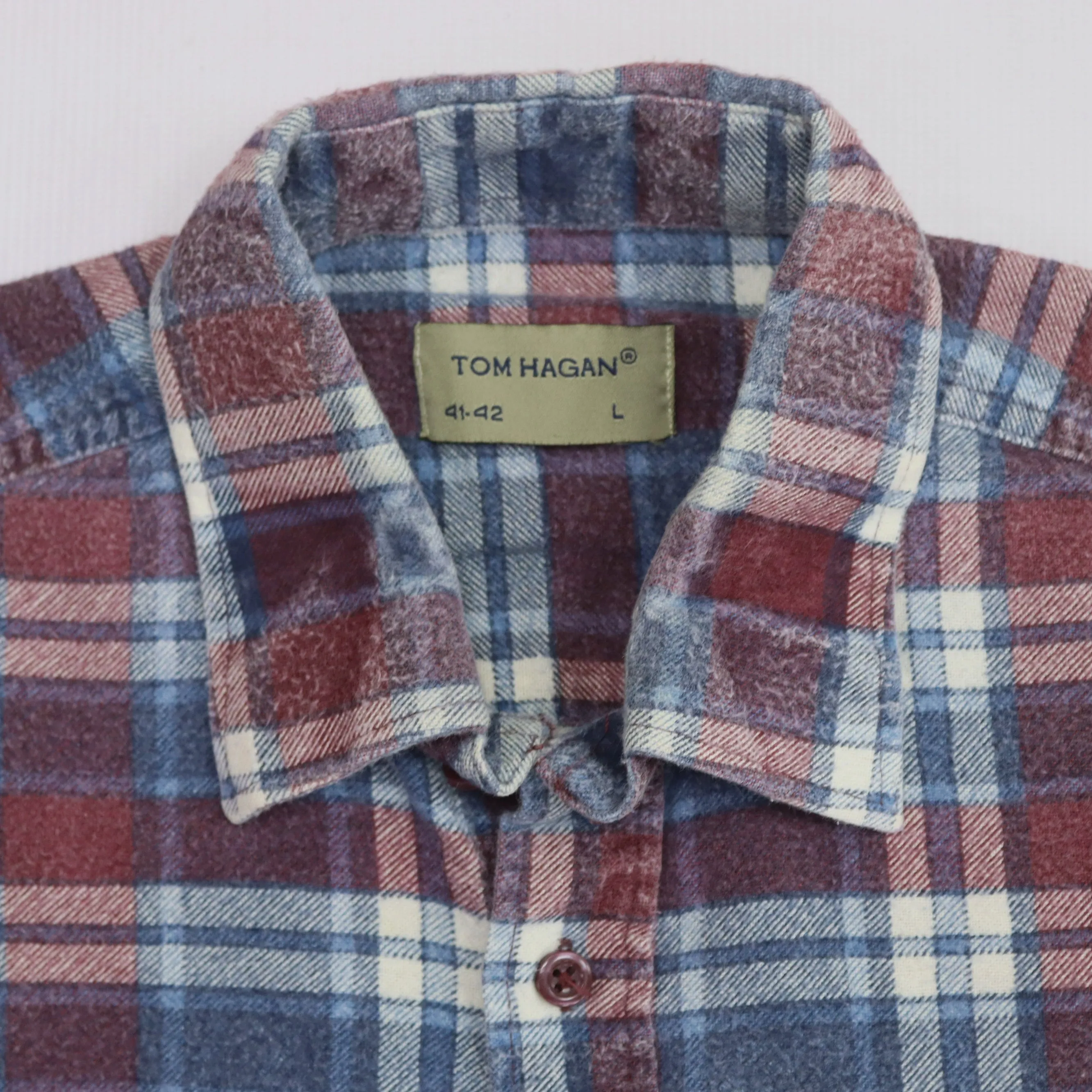 Tom Hagan Vintage Checkered Flannel Shirt Red Blue Cream