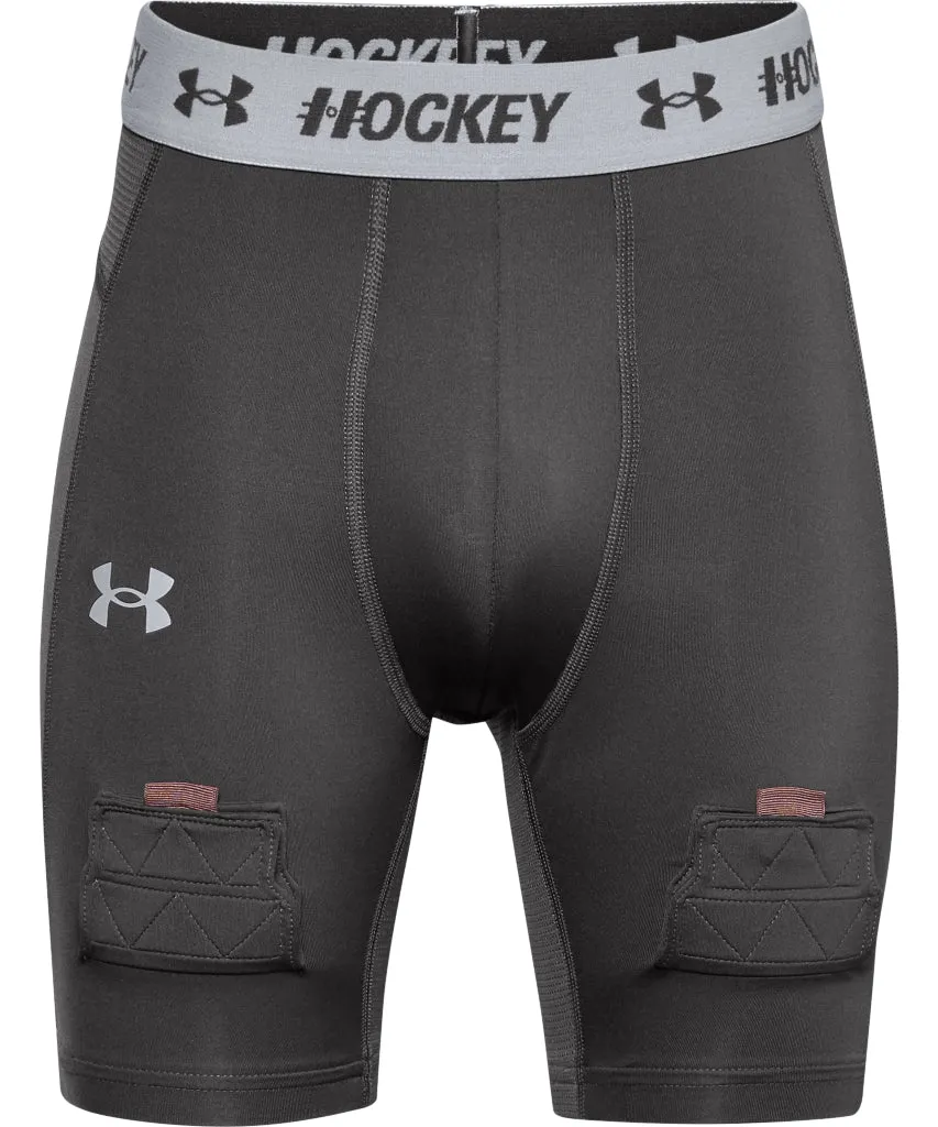 UNDER ARMOUR KID'S HOCKEY COMPREION JOCK SHORTS - BLACK