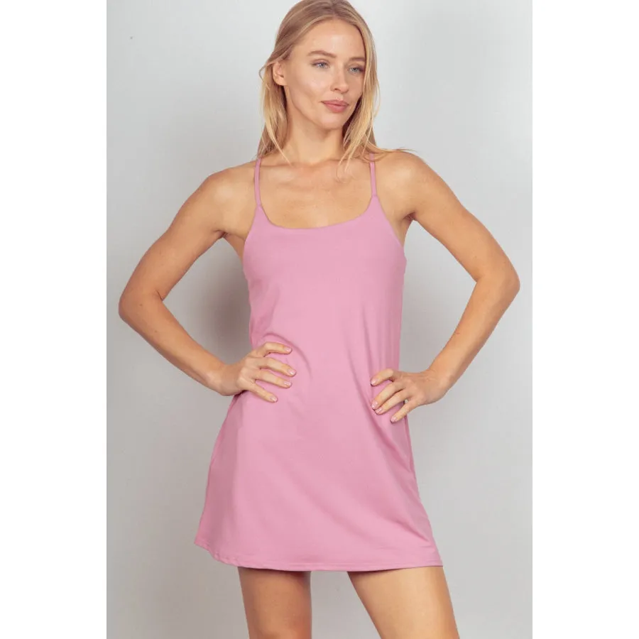 VERY J Sleeveless Active Tennis Dress with Unitard Liner