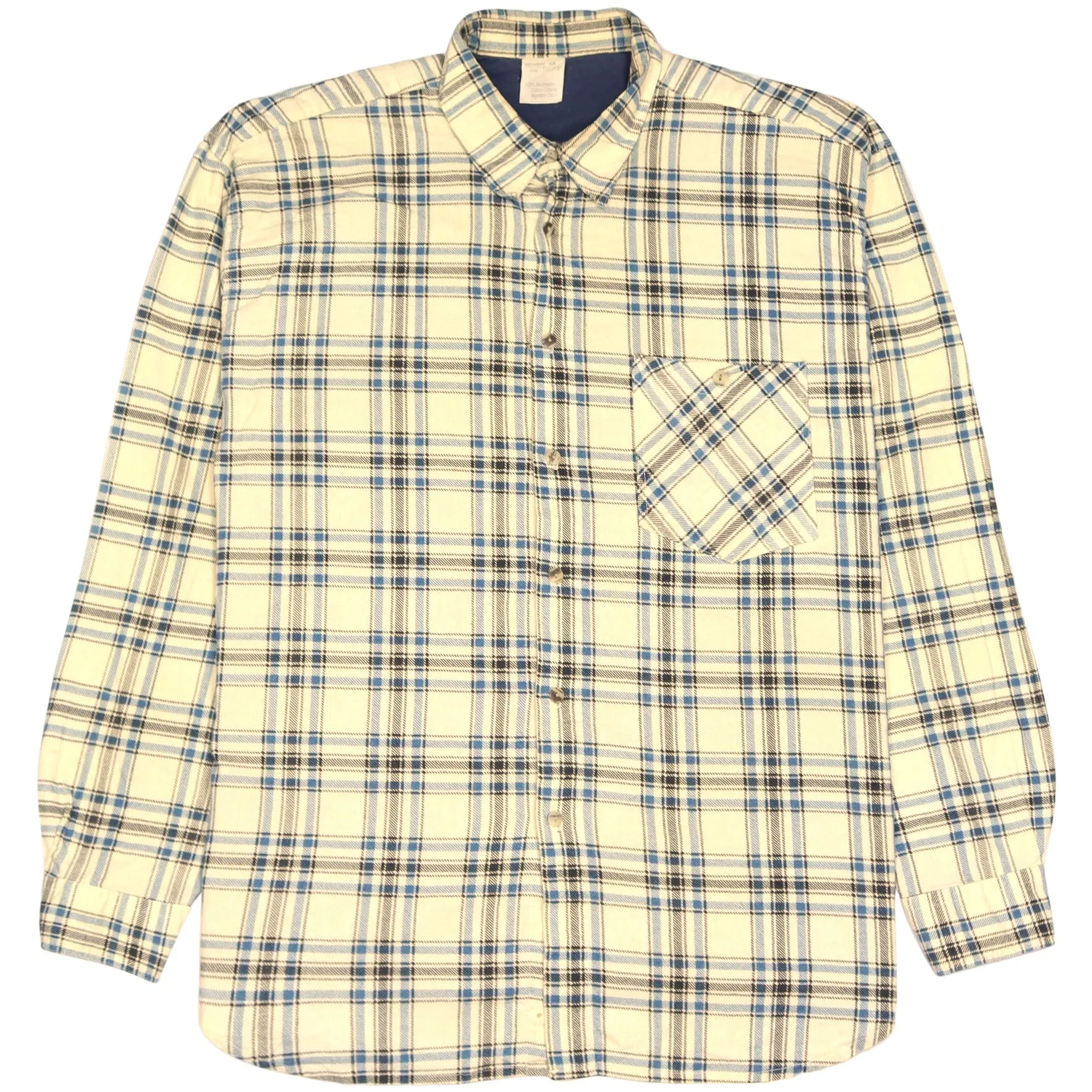 Vintage Checkered Flannel Shirt Beige Blue Black