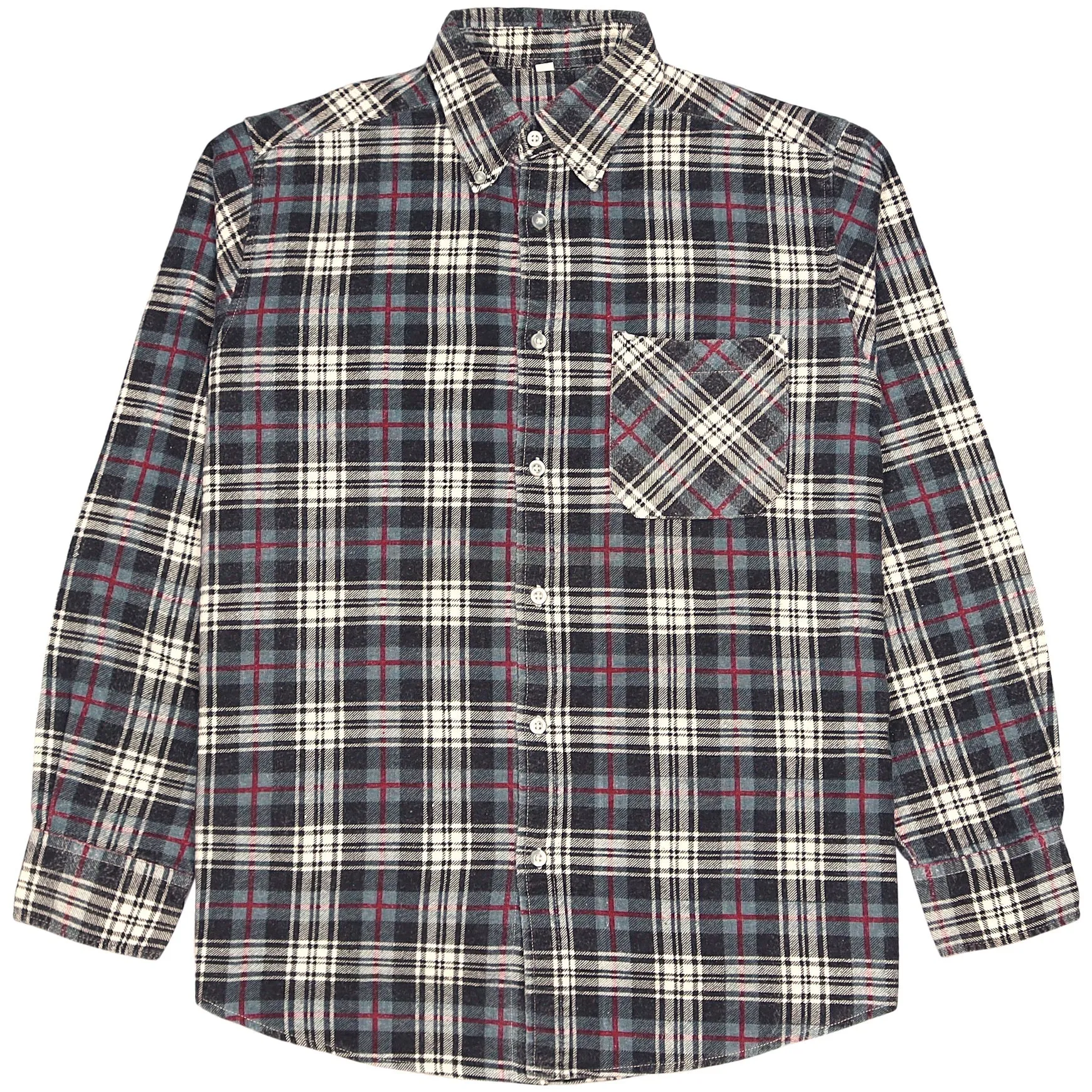 Vintage Checkered Flannel Shirt Black Red Cream