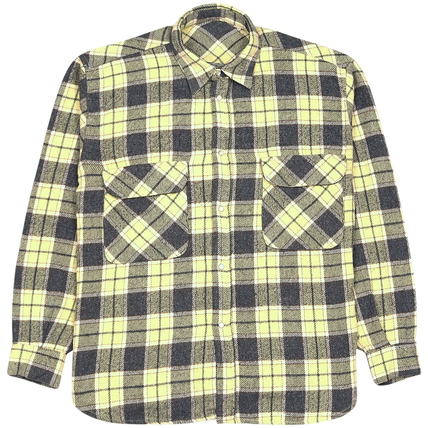 Vintage Checkered Flannel Shirt Black Yellow Cream