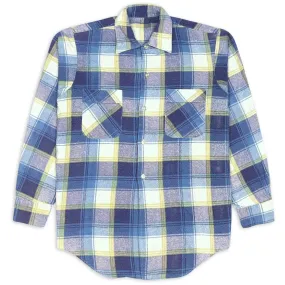 Vintage Checkered Flannel Shirt Blue Beige Cream