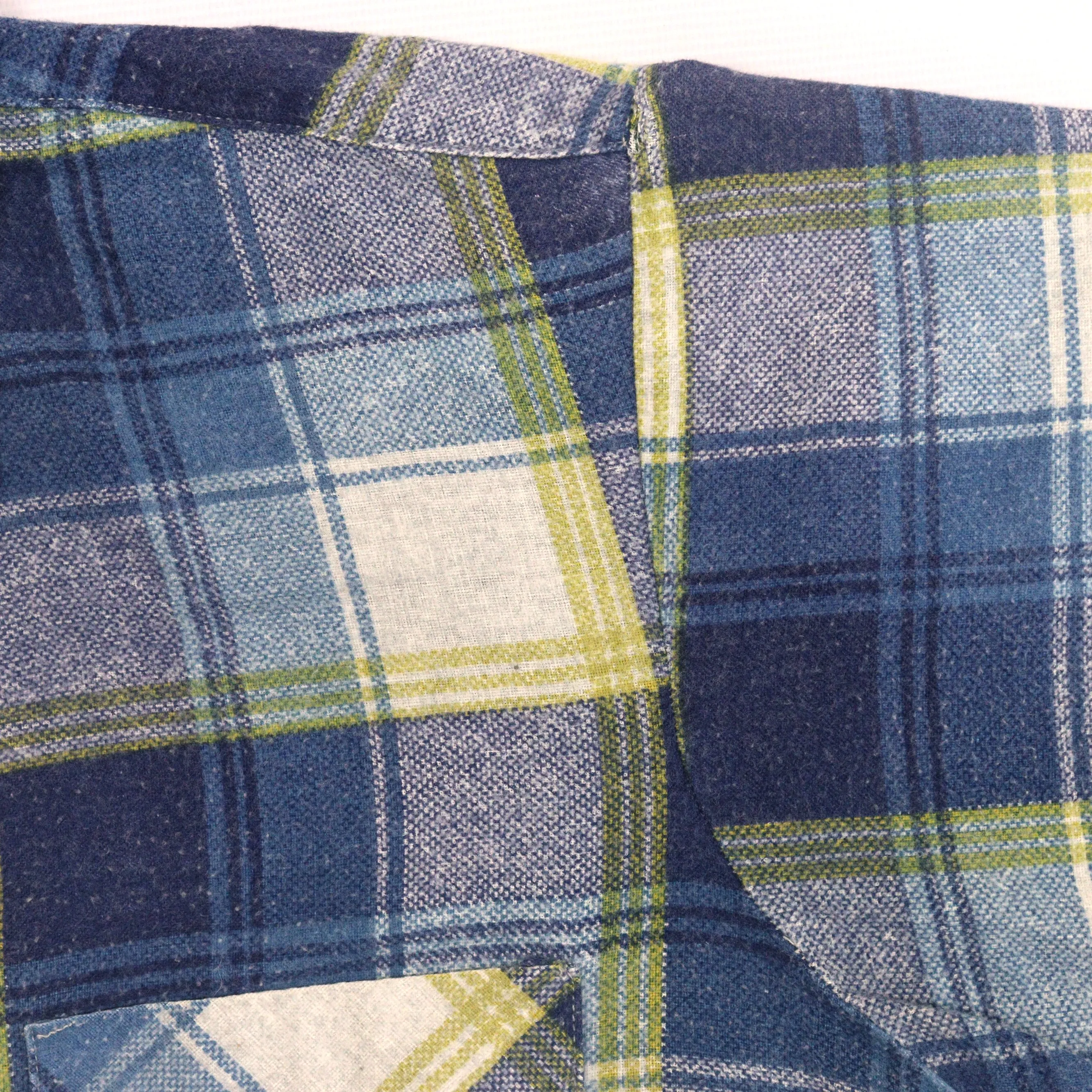 Vintage Checkered Flannel Shirt Blue Beige Cream