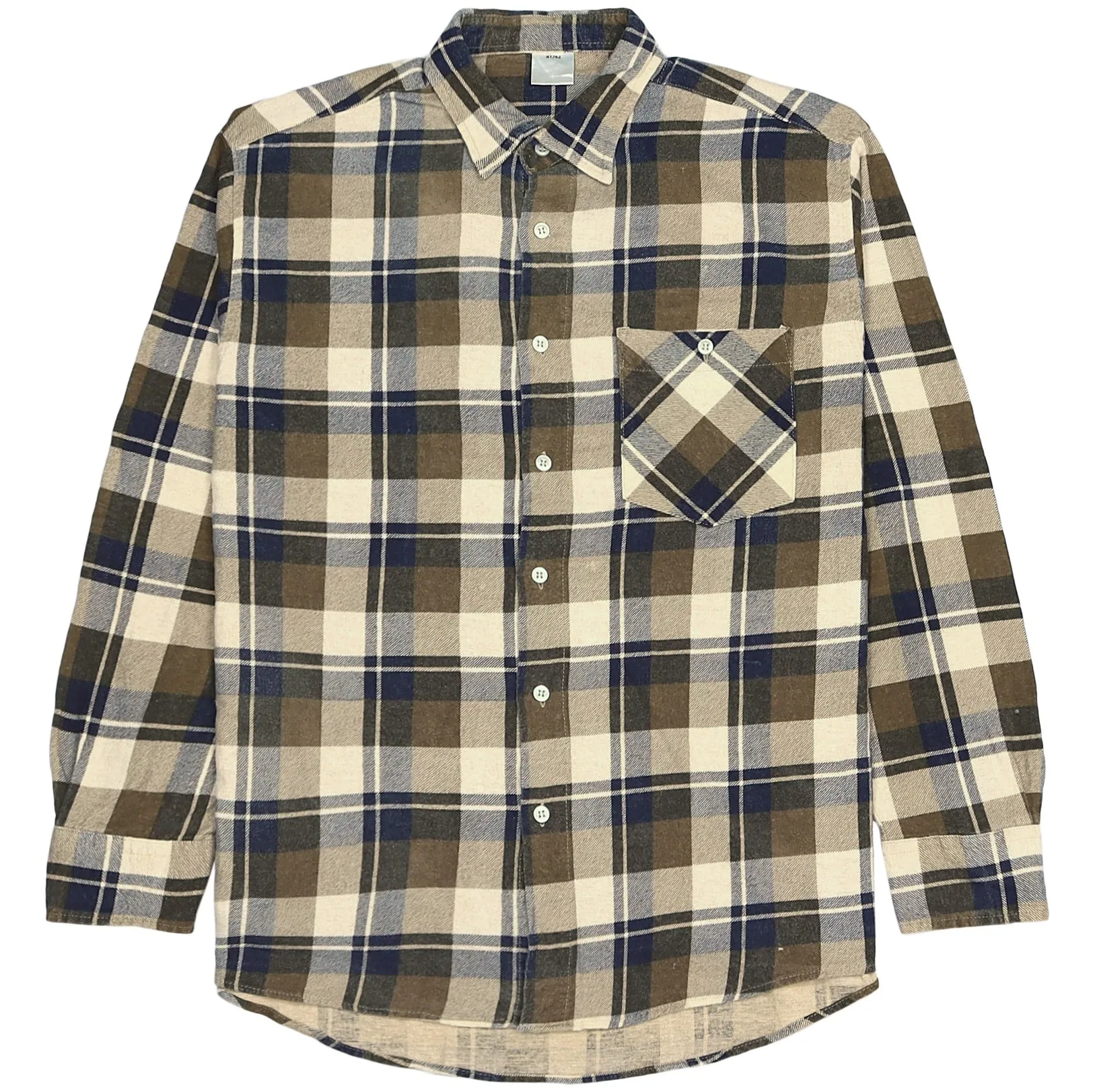 Vintage Checkered Flannel Shirt Brown Beige Navy